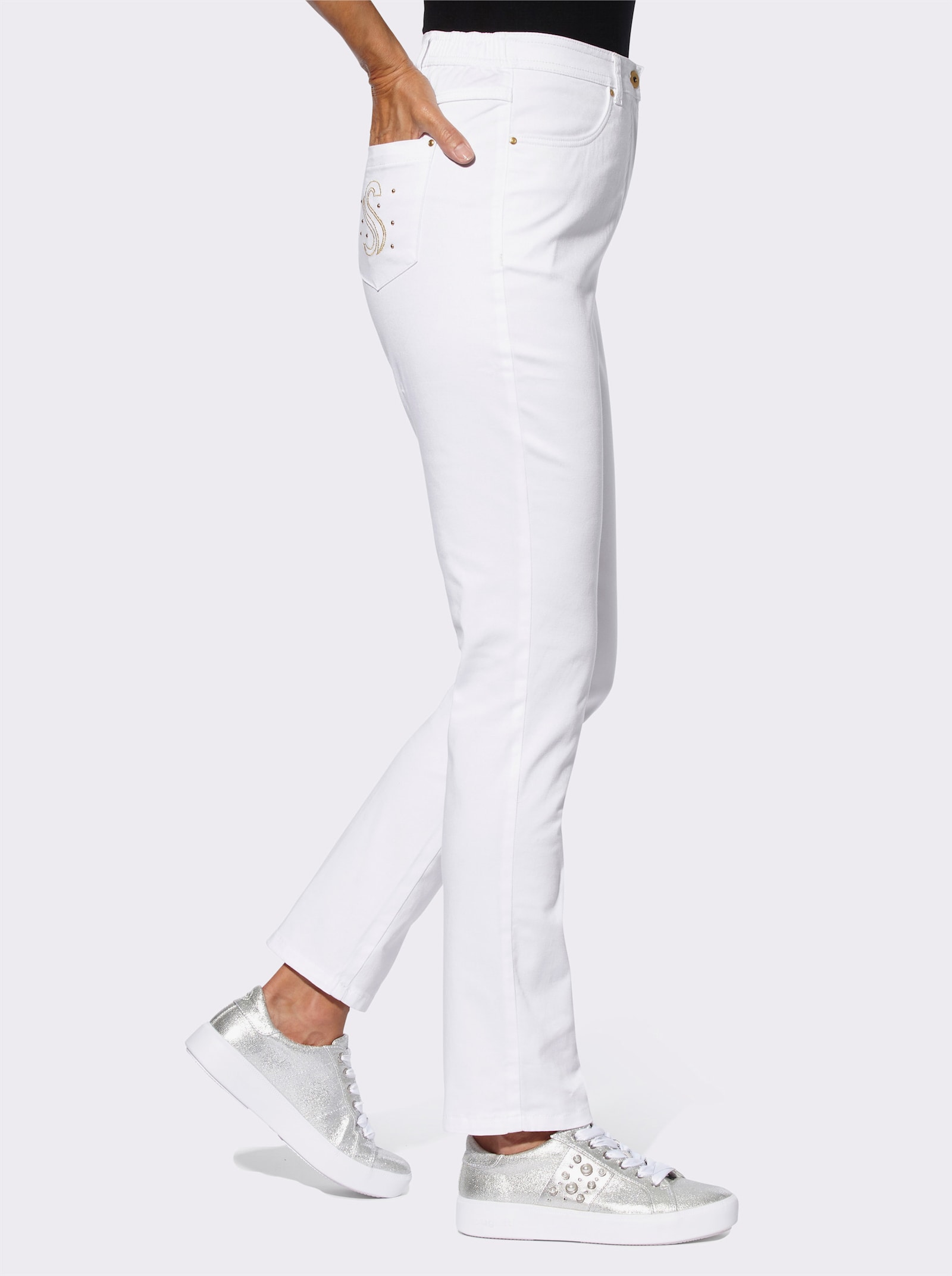 Jeans mit Taschen-Verzierung - weiß