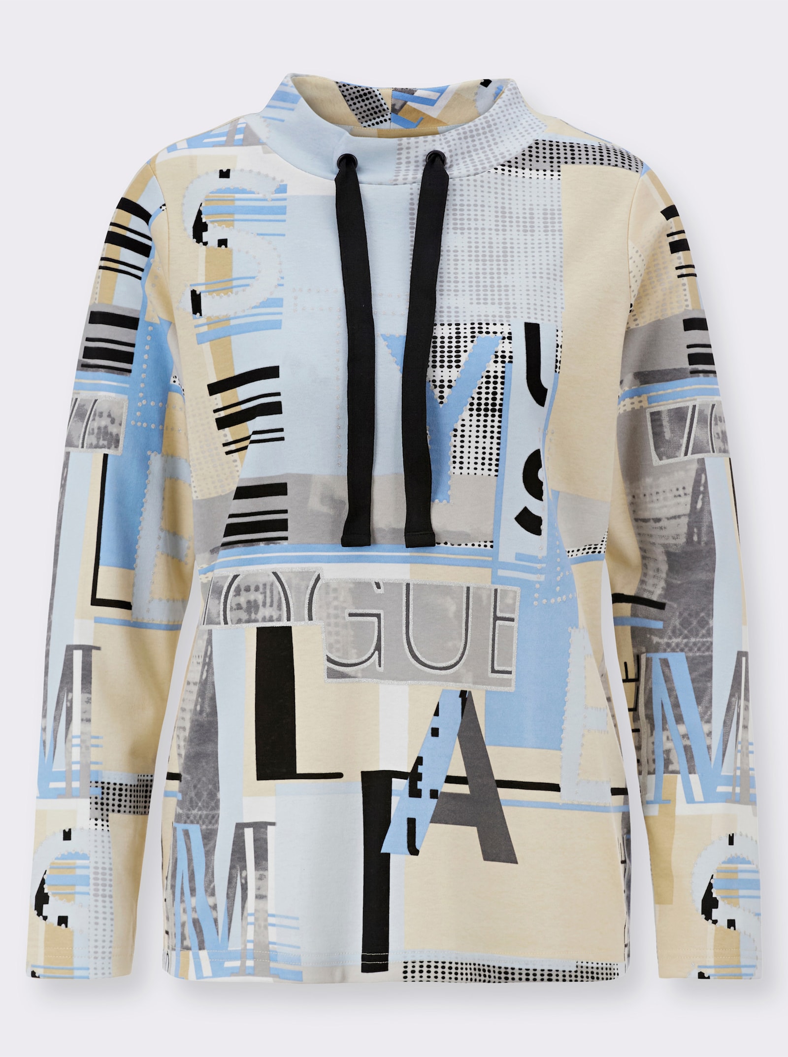 Sweatshirt med folietryck - himmelsblå-ecru, med tryck