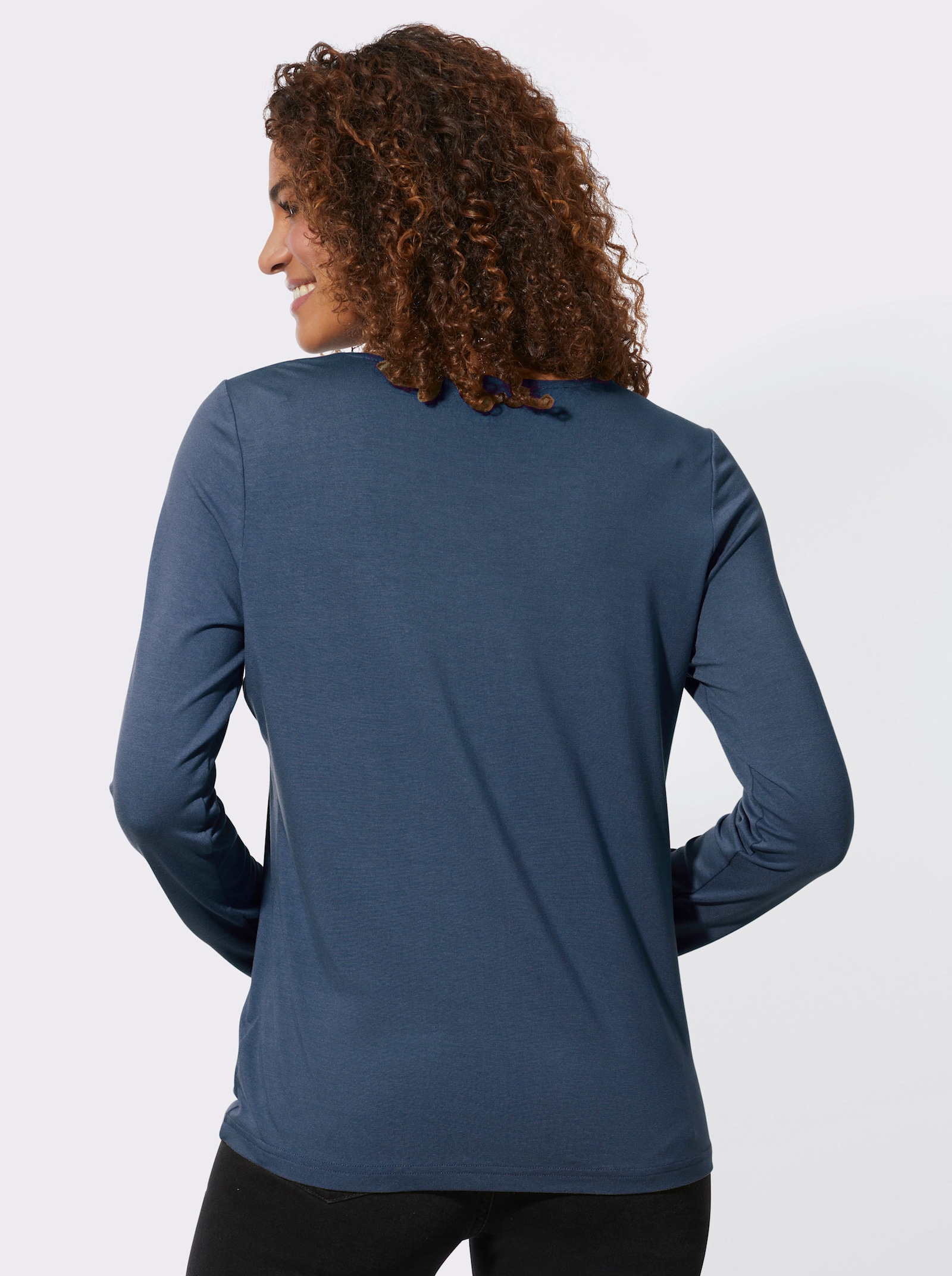 Langarmshirt mit Schriftzug - rauchblau