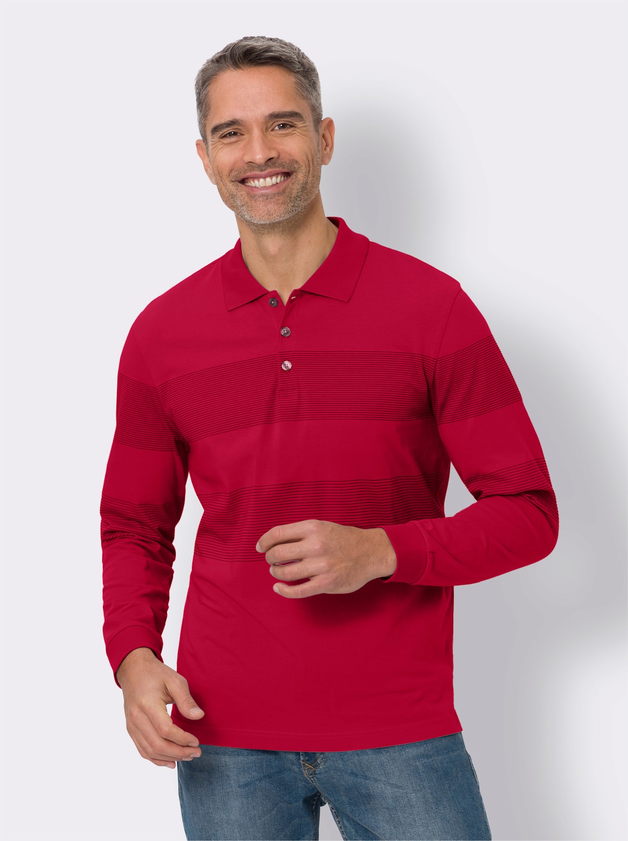 Langarm-Poloshirt - rot-dunkelrot