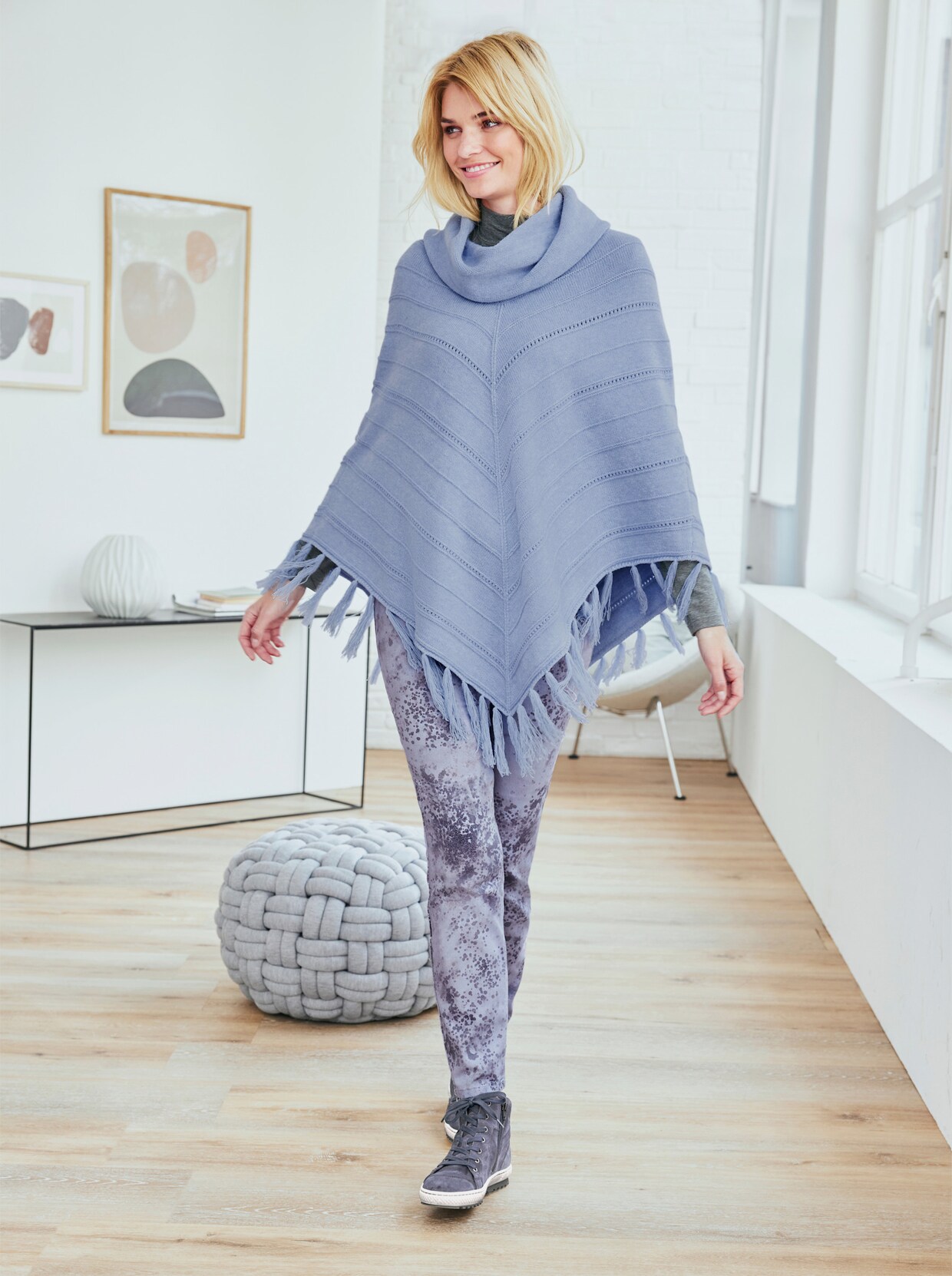 heine Poncho - bleu gemêleerd