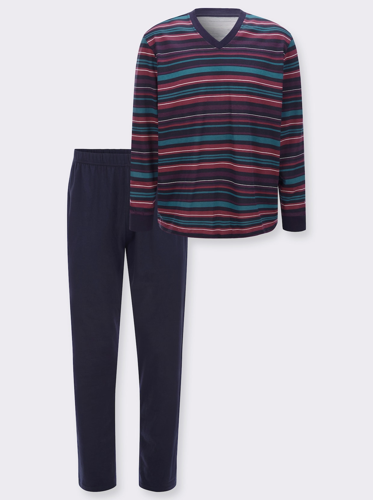Schlafanzug mit Streifen-Muster, Single-Jersey - marine-topas-geringelt