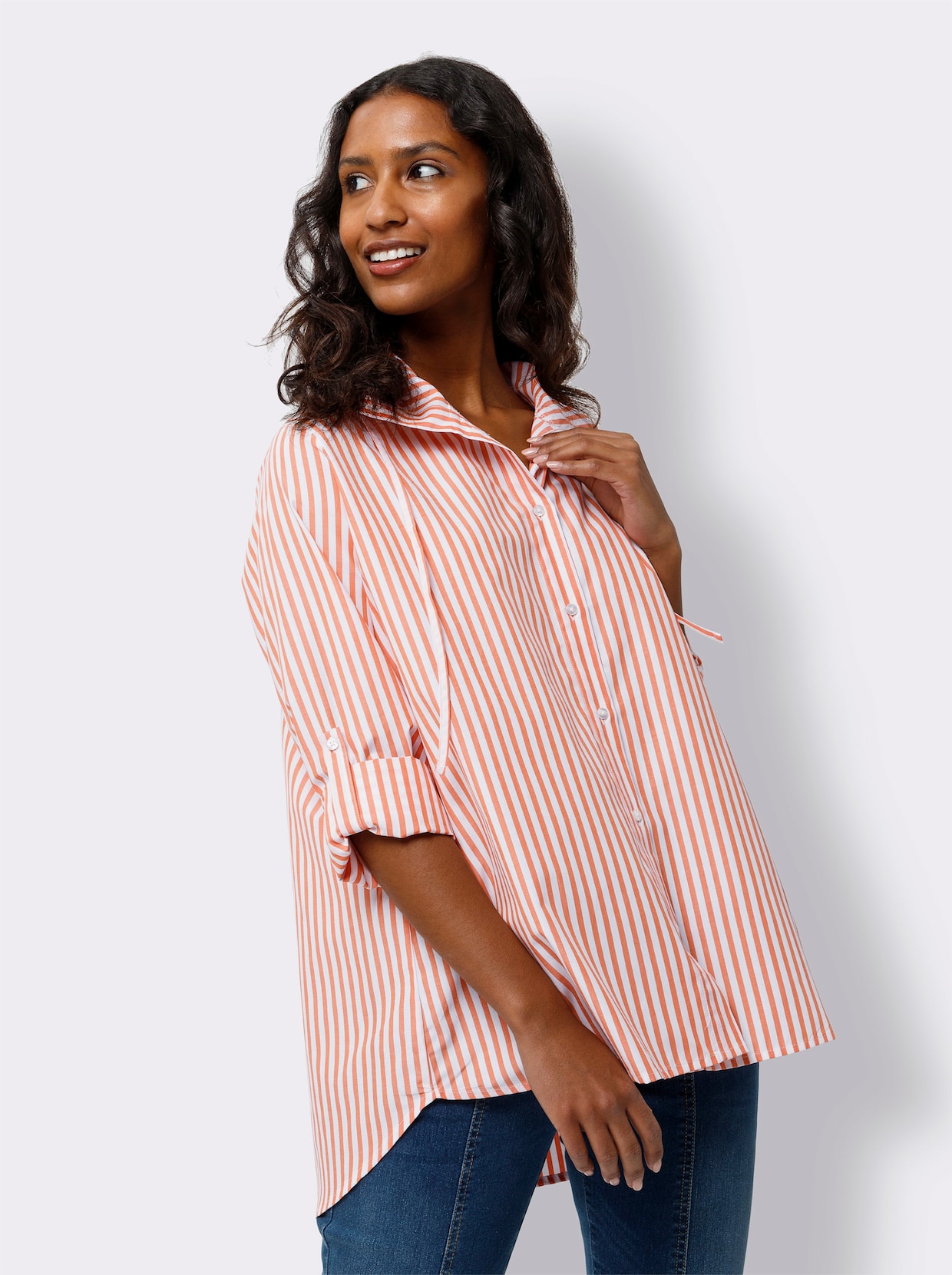 heine Gestreifte Bluse - orange-ecru-gestreift