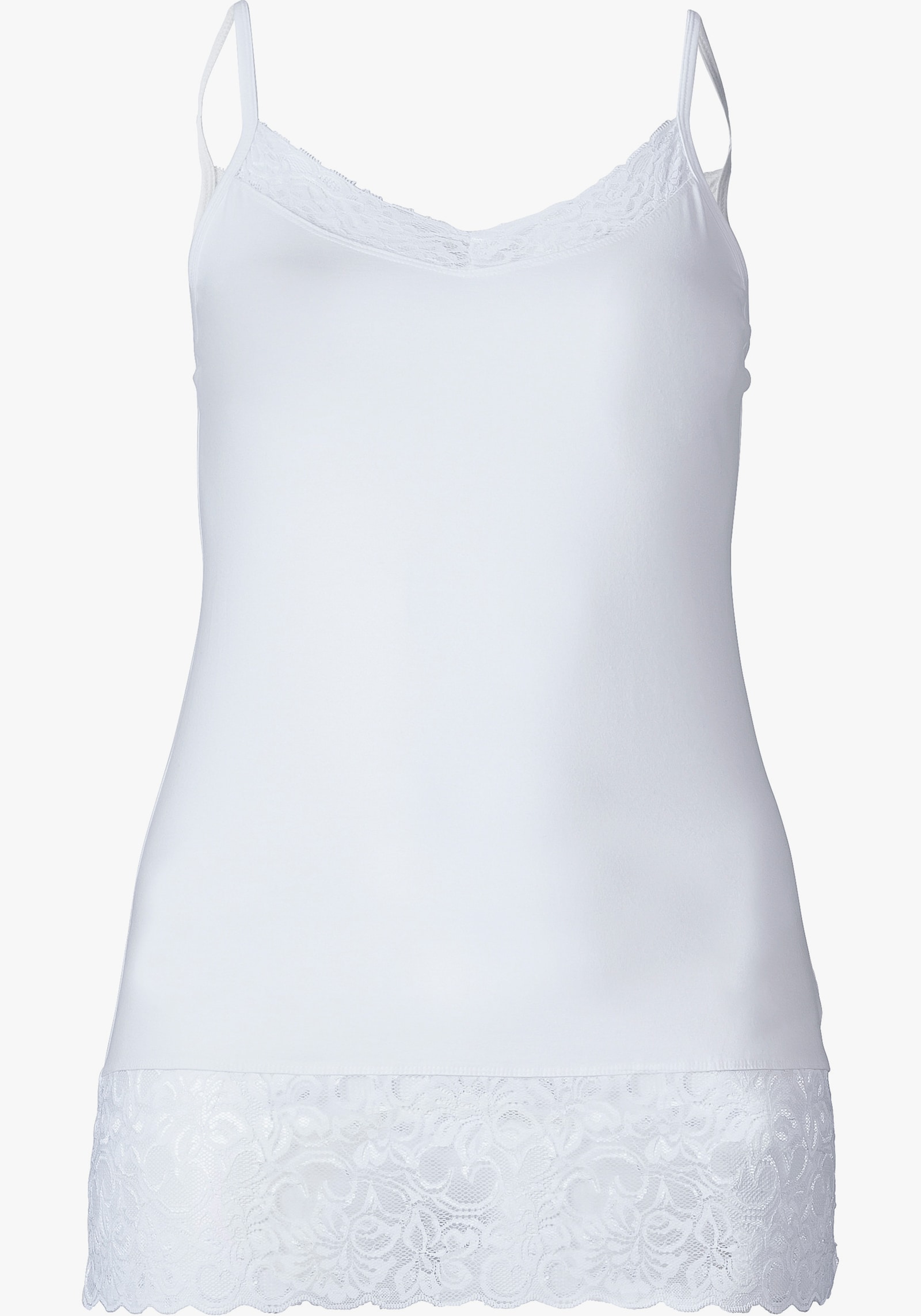 sheego Spaghettitop mit breiter Spitzenbordüre - weiss