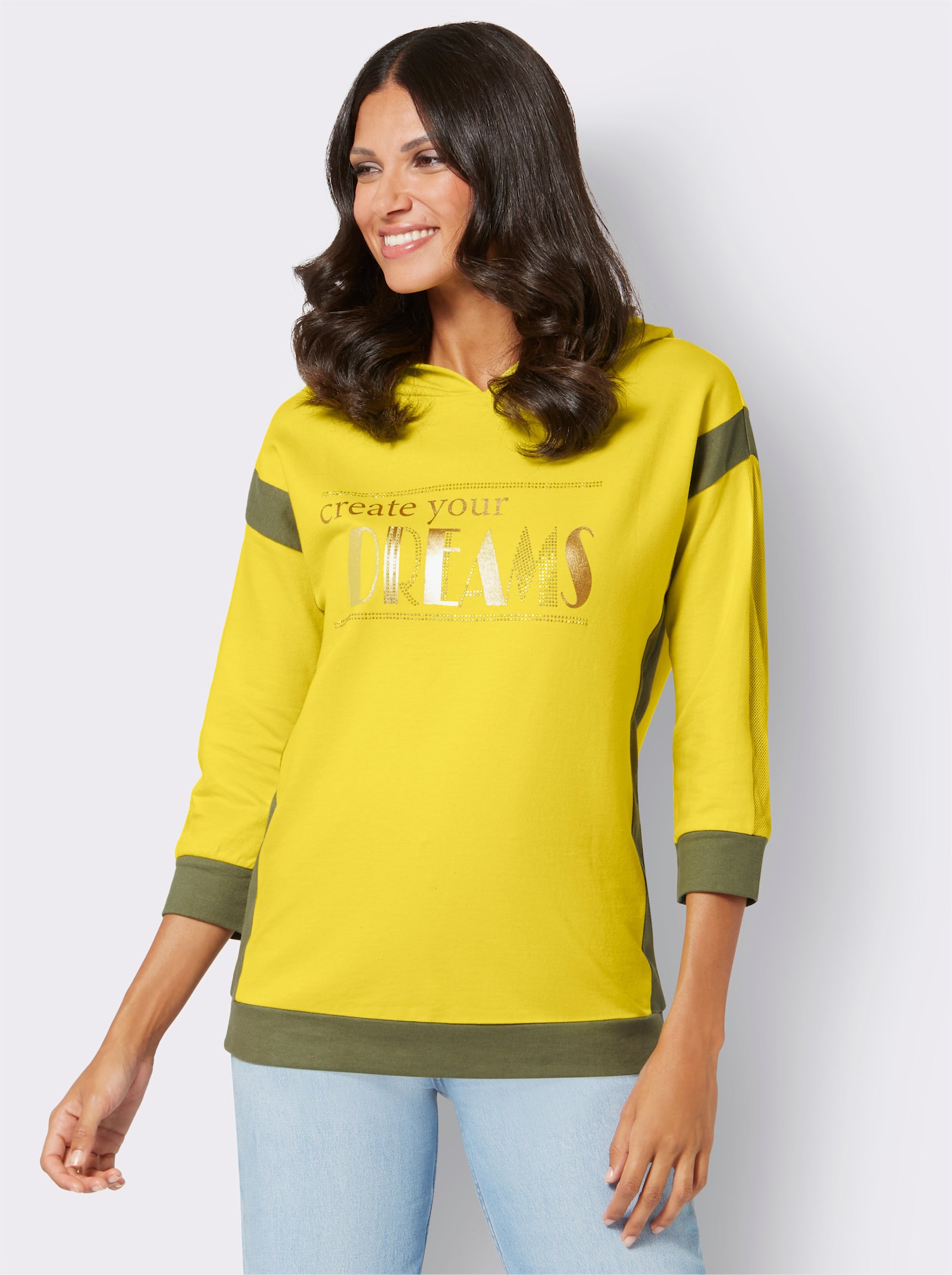 Sweatshirt mit goldfarbenem Folien-Print - limone-khaki