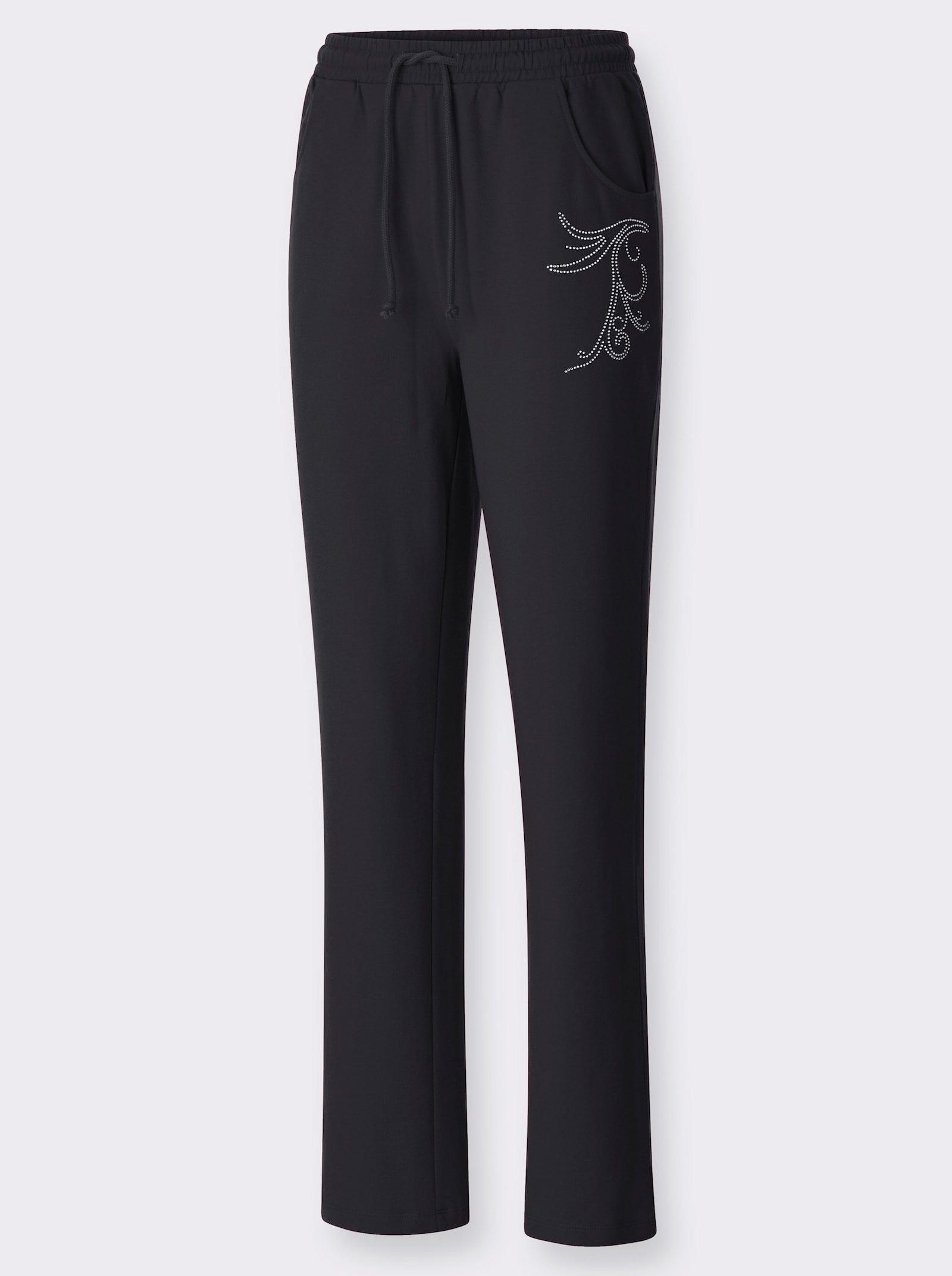 Freizeithose mit Ziersteinchen - schwarz