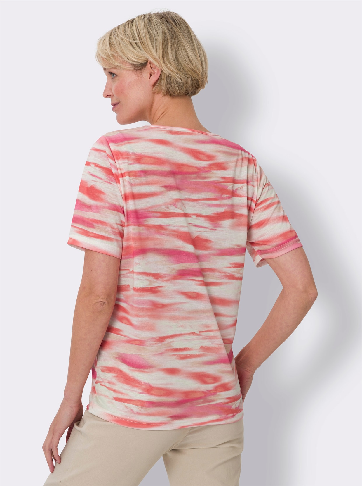 Kurzarmshirt - orange-pink-bedruckt