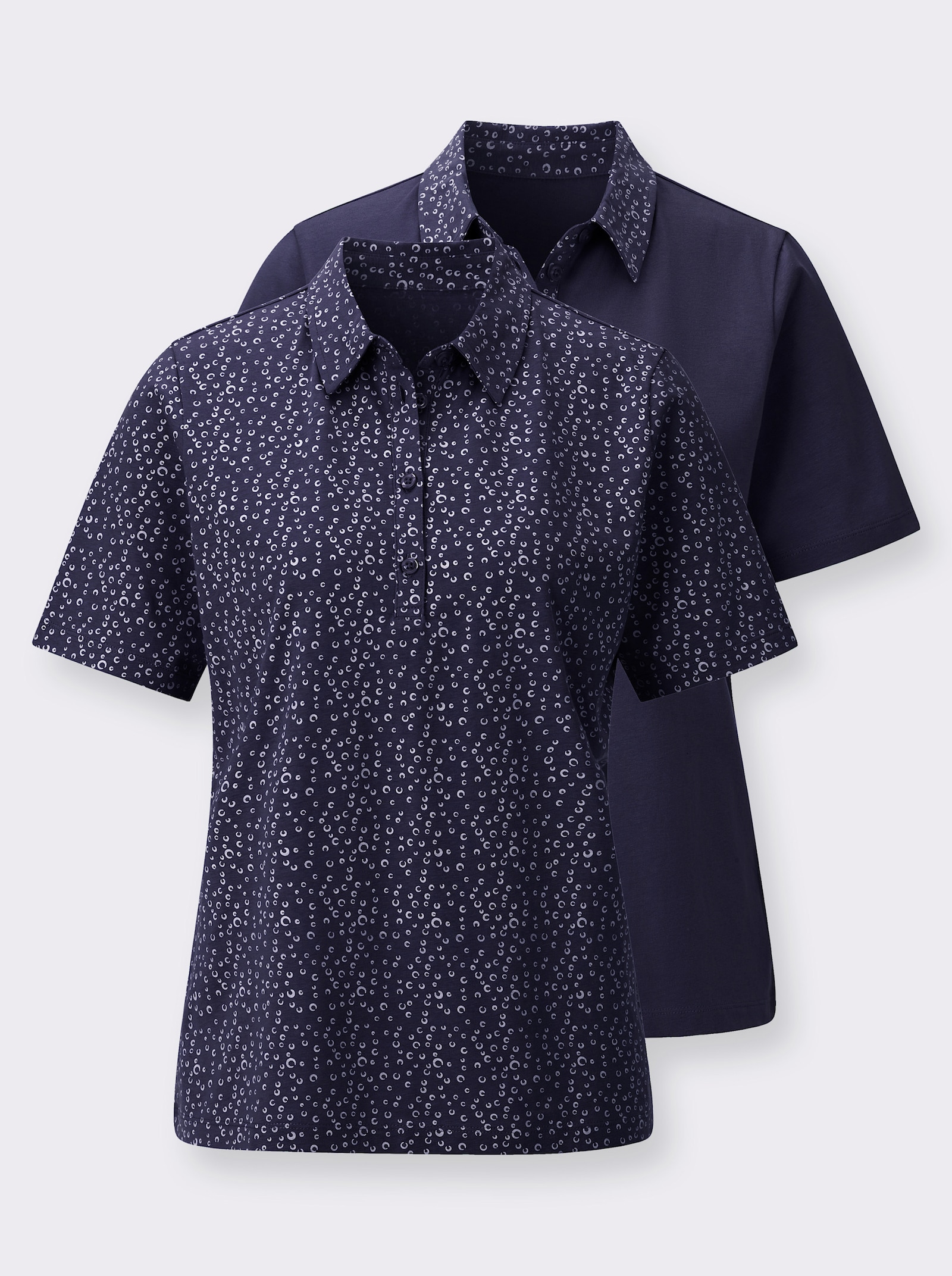 Poloshirt mit bedrucktem Kragen - marine-weiß-getupft + marine