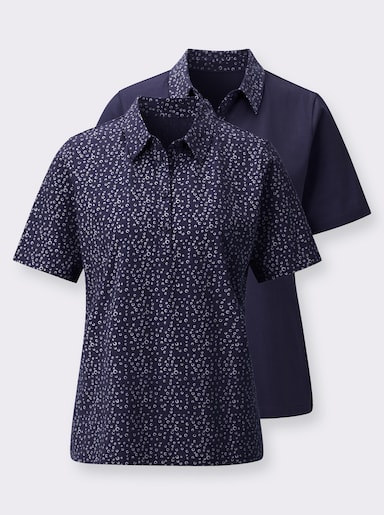 Poloshirt mit bedrucktem Kragen - marine-weiß-getupft + marine