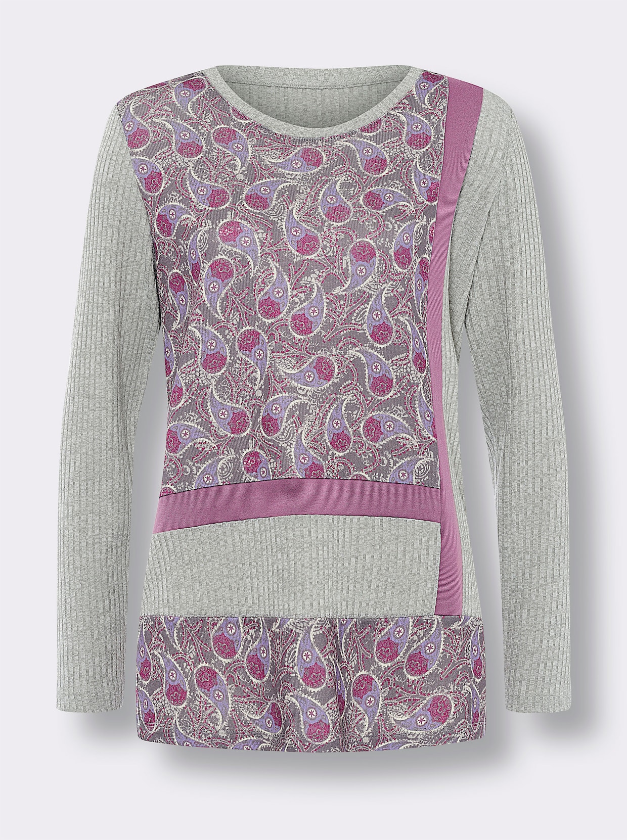 heine Shirt met lange mouwen - lichtgrijs/violet bedrukt