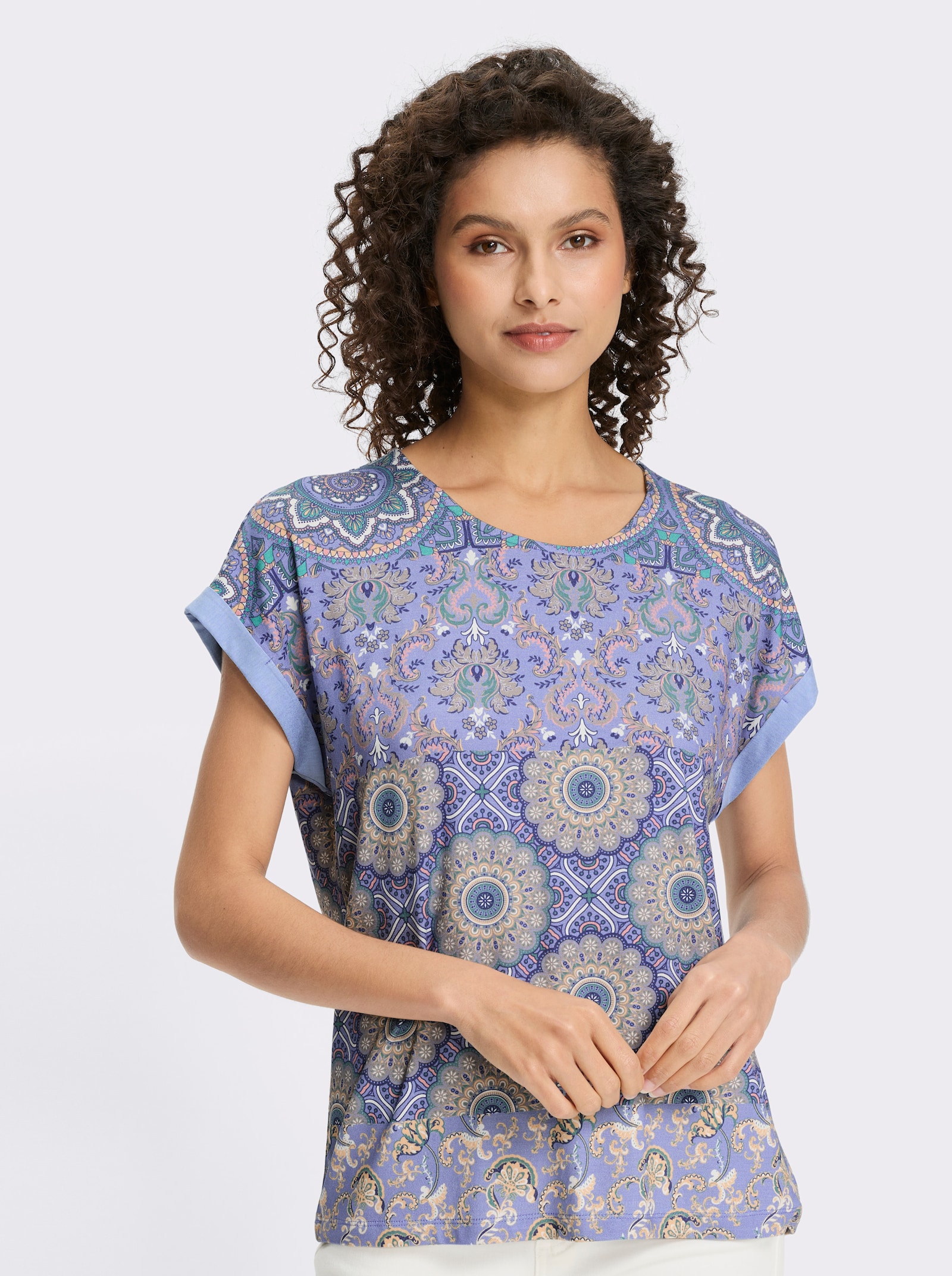 heine Kurzarmshirt in Patch-Optik - bleu-salbei-bedruckt