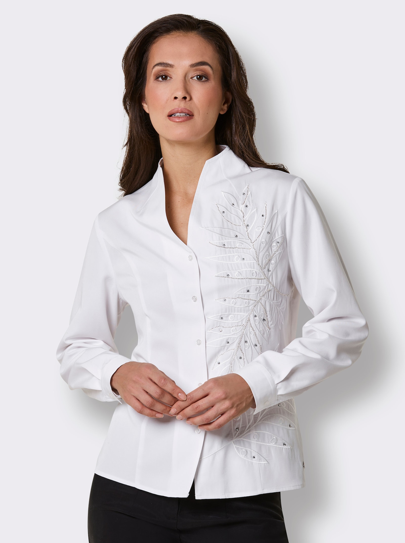 CREATION L PREMIUM Langarm-Bluse mit Glitzersteinchen - ecru