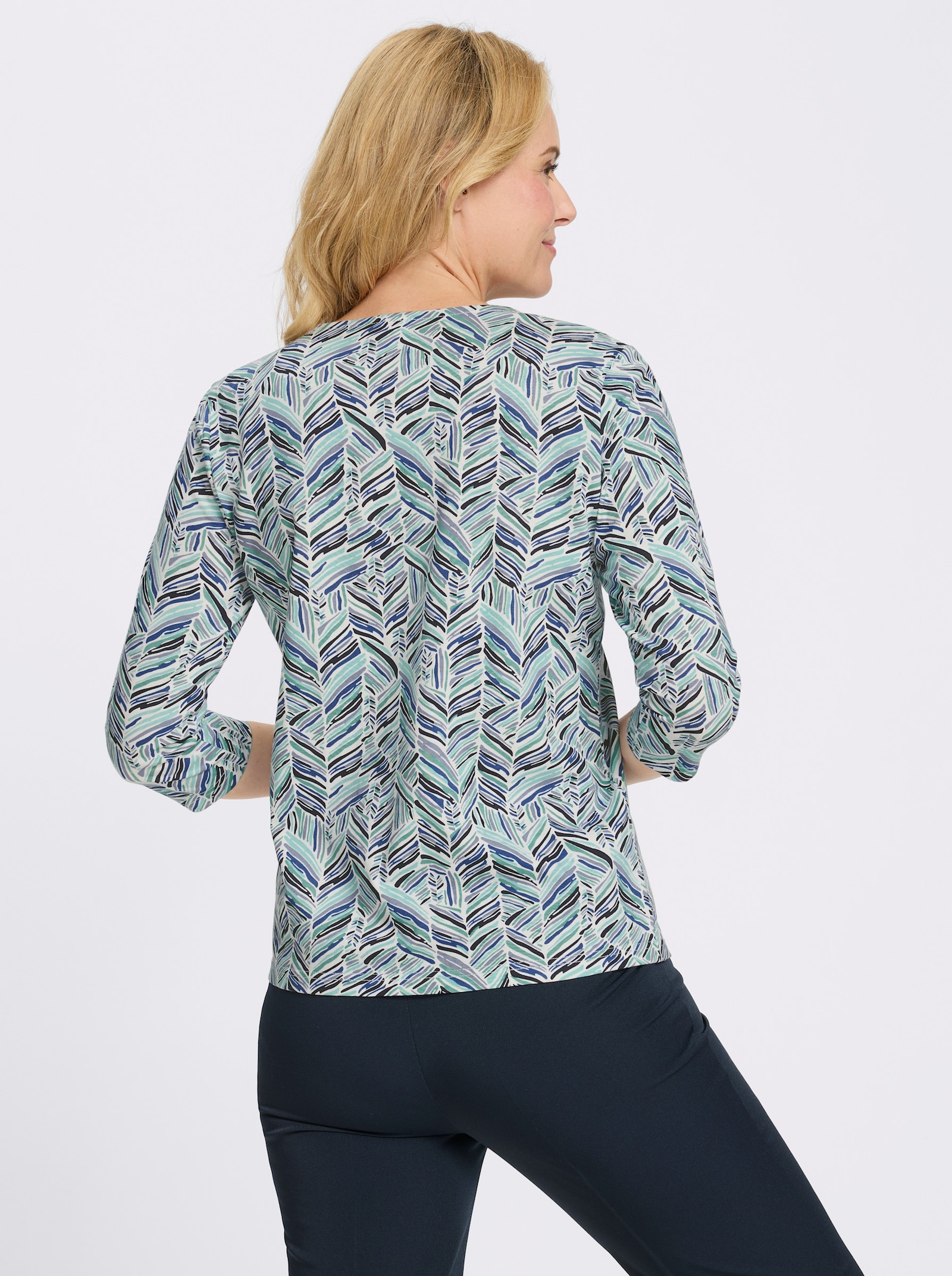 3/4-Arm-Shirt mit Zickzack-Muster - mint-marine-bedruckt