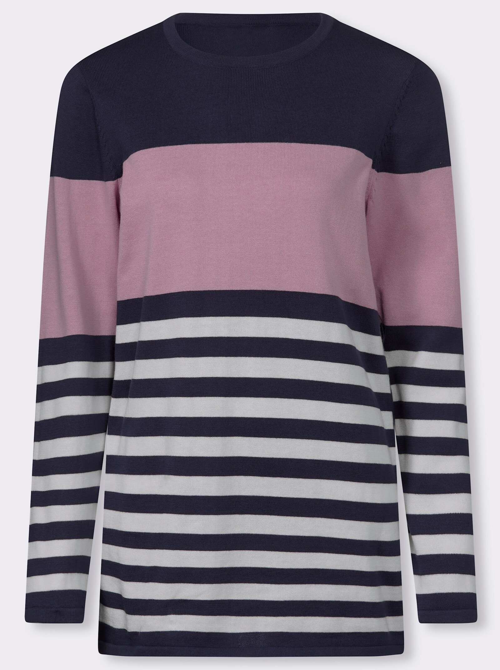 Longpullover mit Streifen-Muster vorne - rosé-marine-geringelt