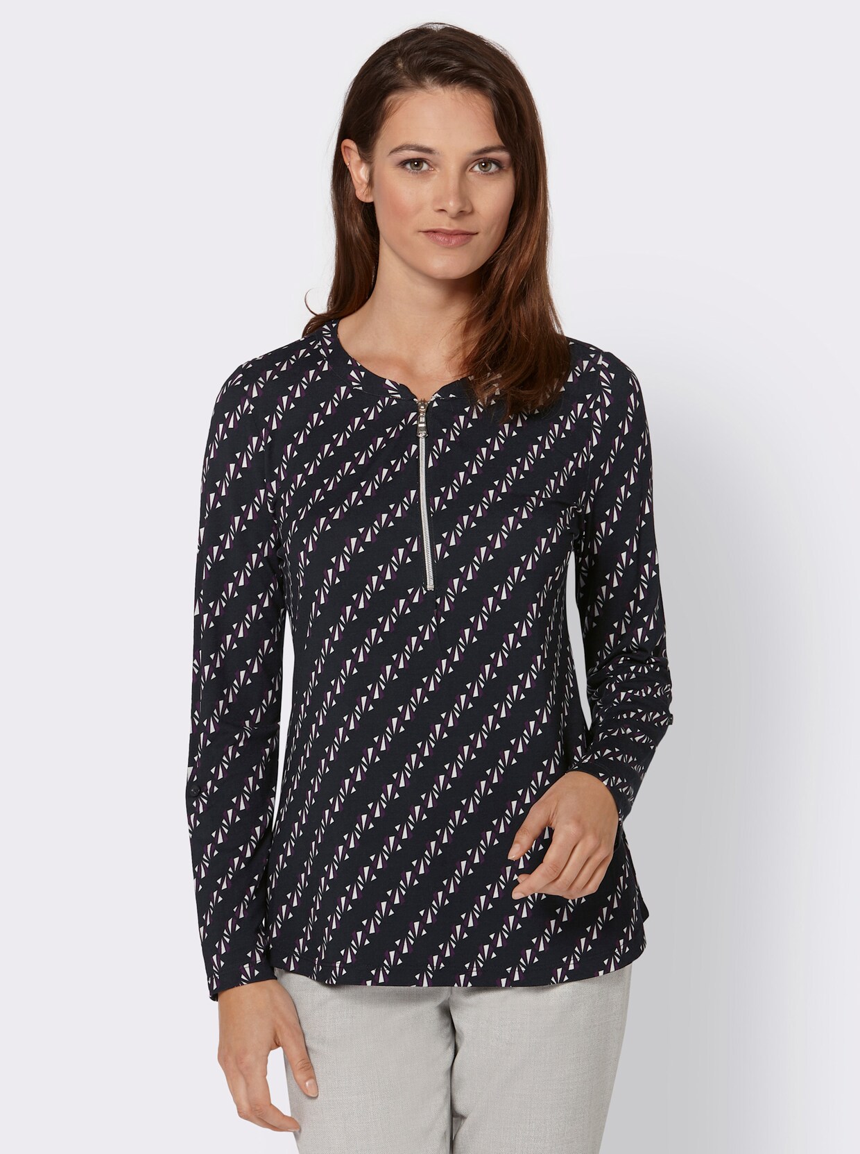 Langarmshirt - schwarz-traube-bedruckt