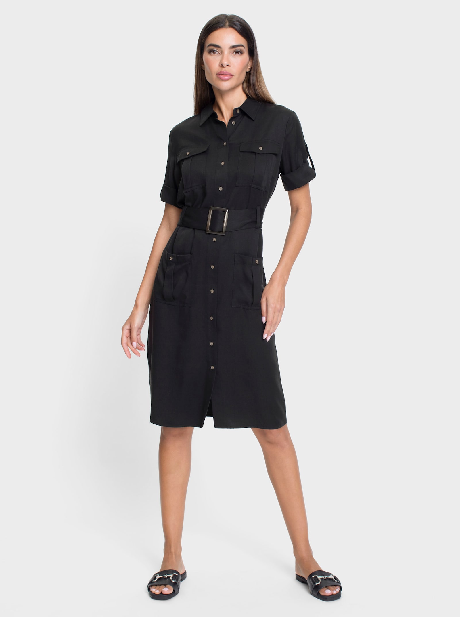 heine Hemdblusenkleid mit Stoffgürtel - schwarz