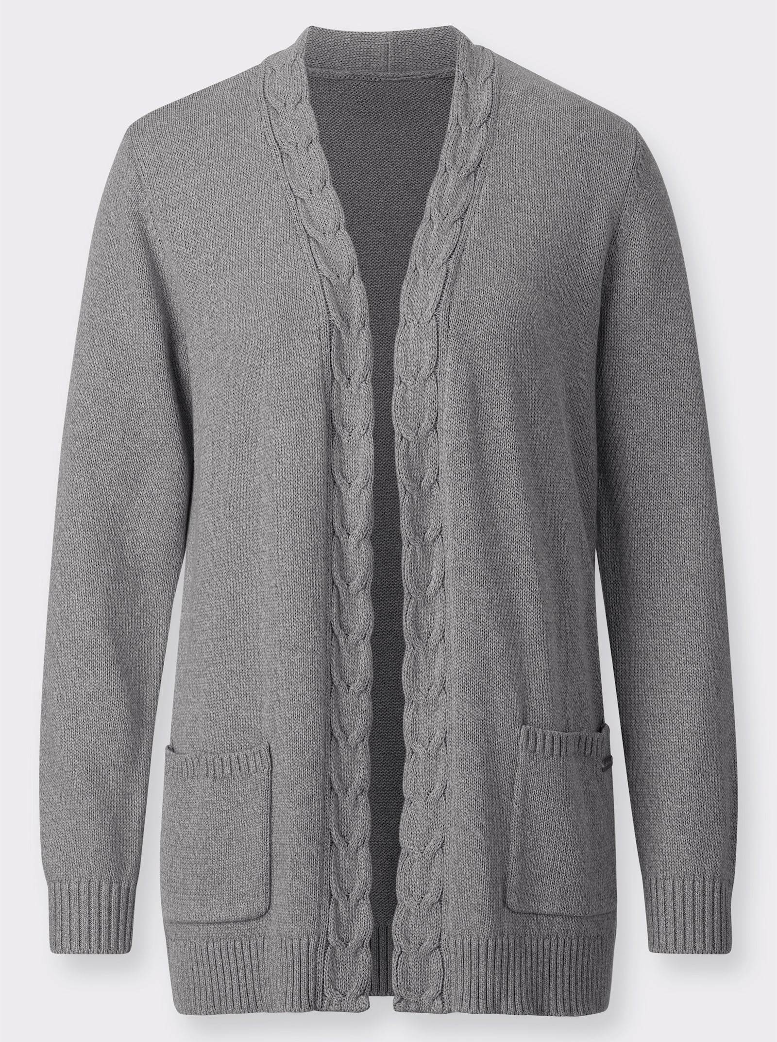 Strickjacke mit aufgesetzten Taschen - anthrazit-ecru-meliert
