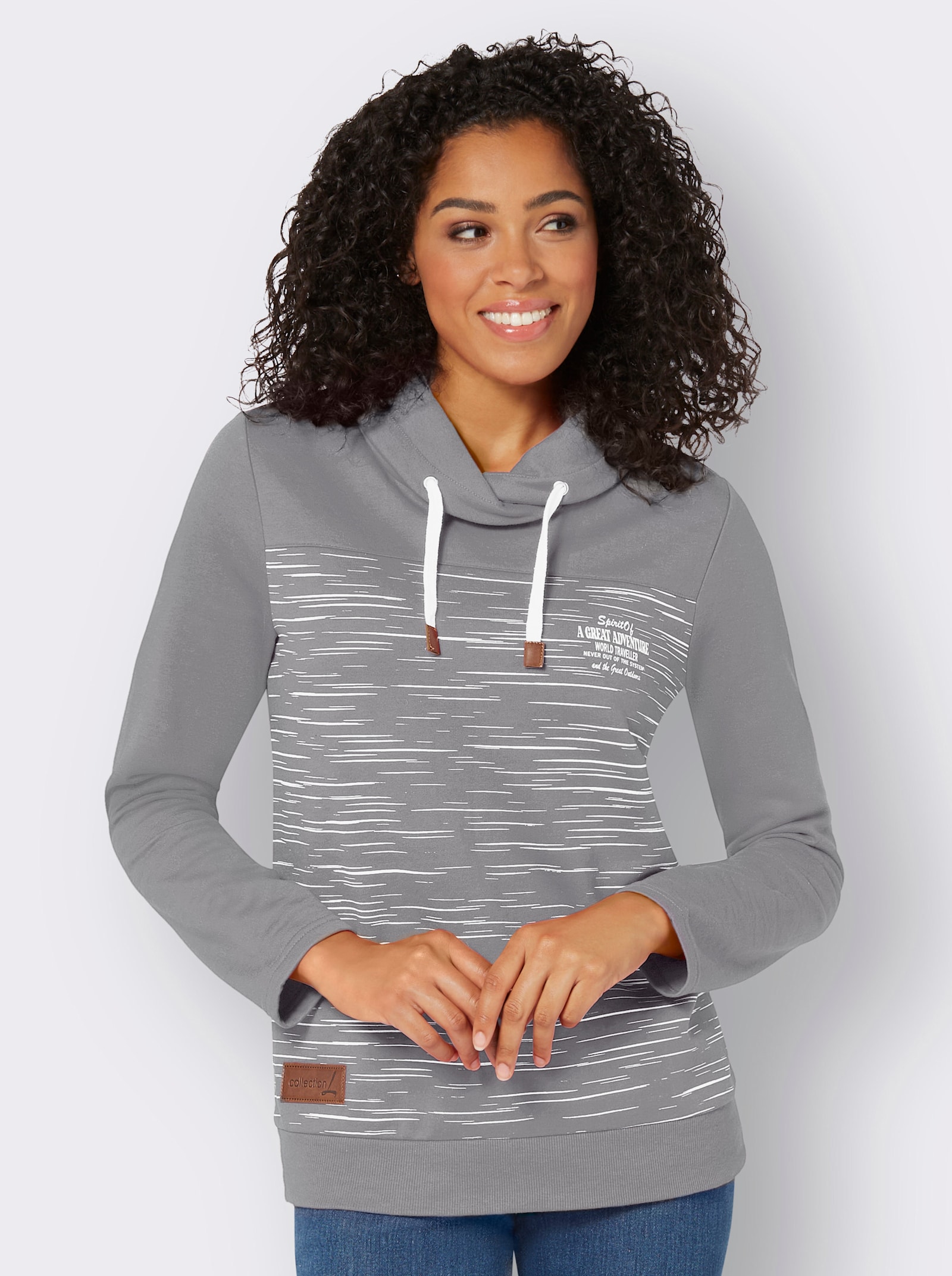 Sweatshirt aus innen angerautem Baumwoll-Mix - steingrau-bedruckt