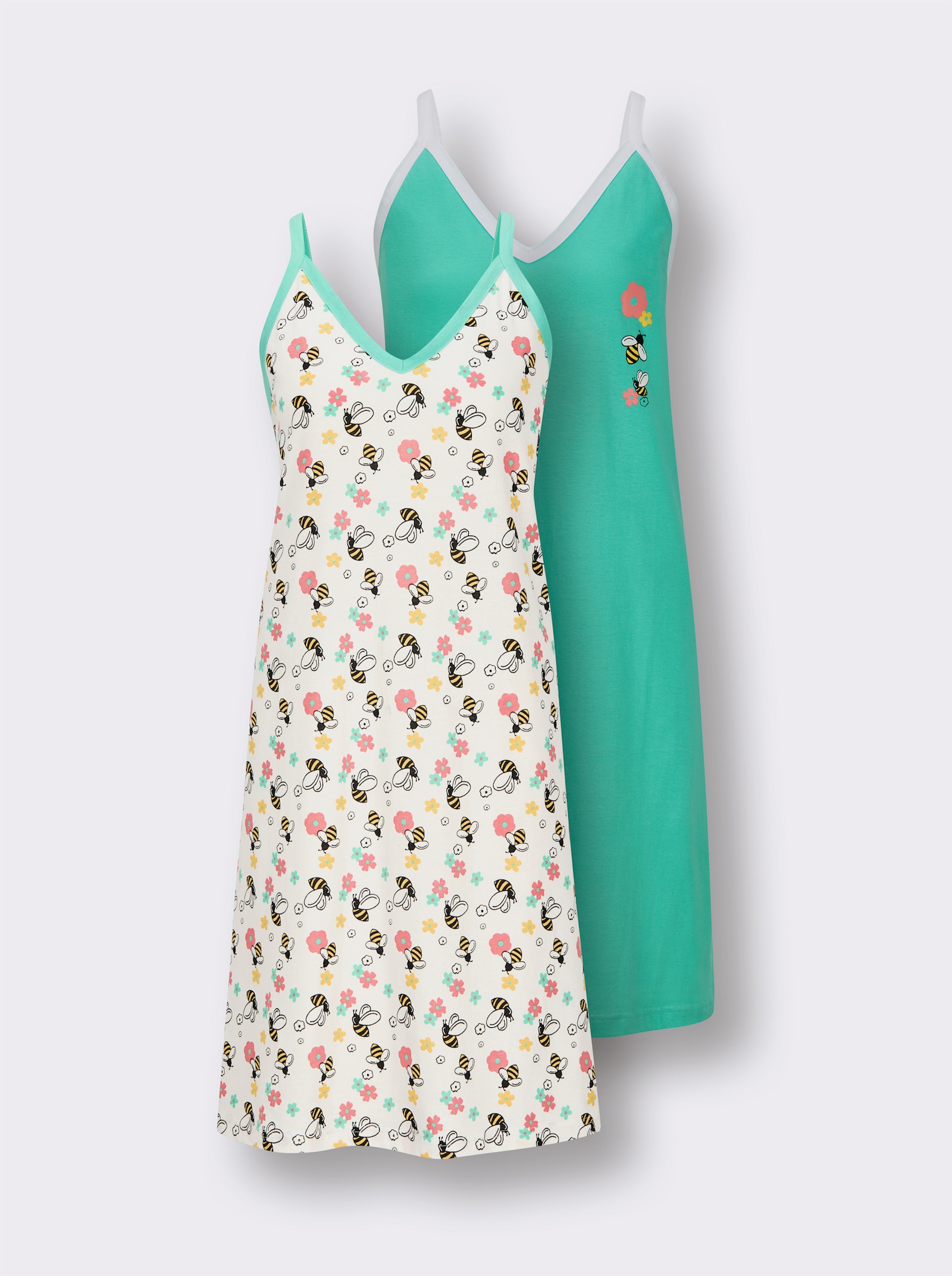 wäschepur Nachthemden - weiß-gelb-bedruckt + blaugrün