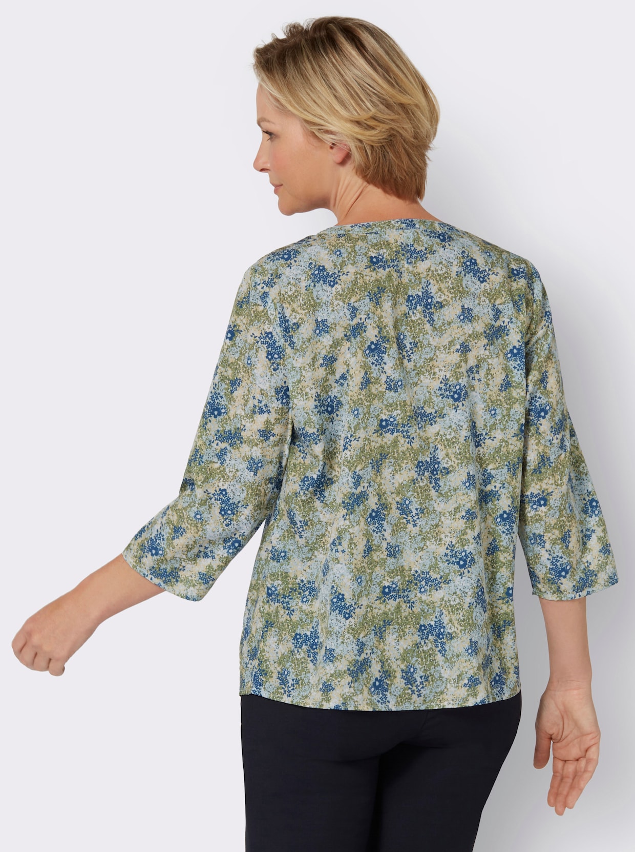Druckbluse - weiß-jeansblau-bedruckt