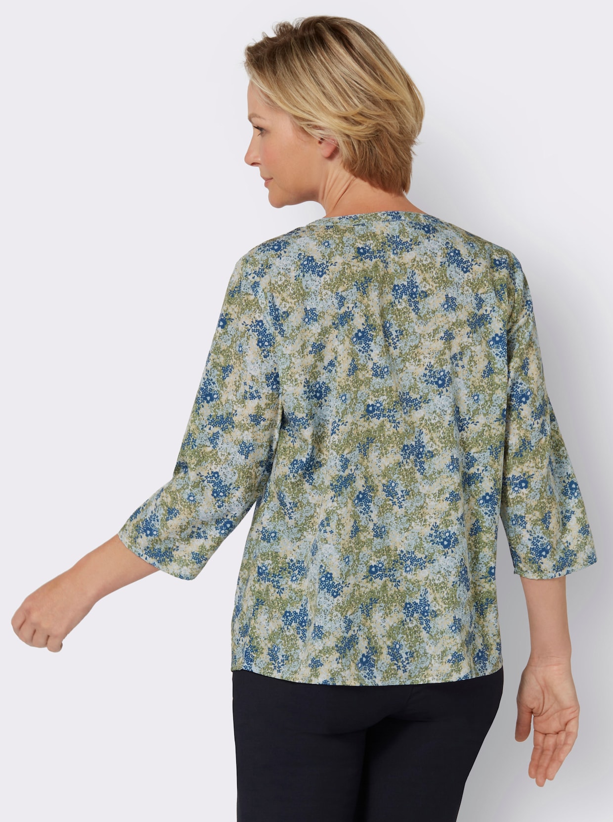 Bluse - weiß-jeansblau-bedruckt