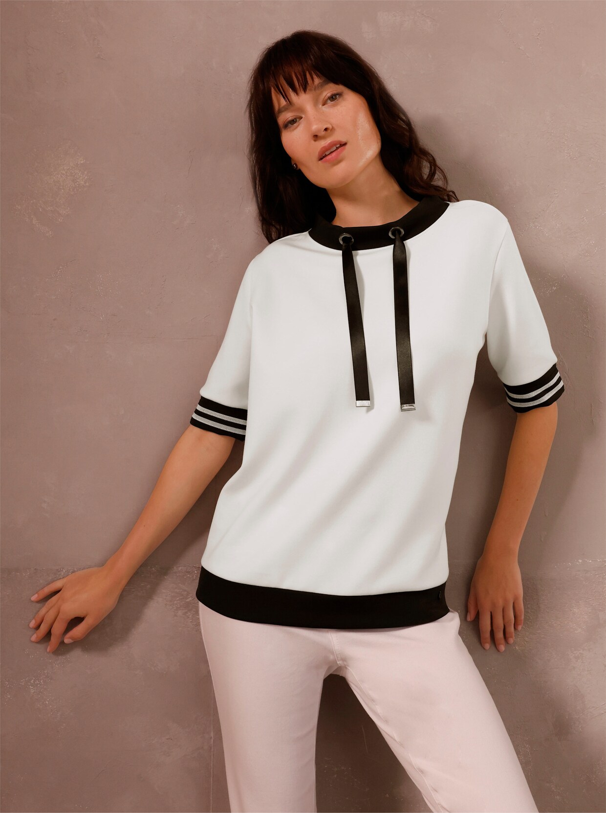 CREATION L PREMIUM Stehkragenshirt - weiß-schwarz
