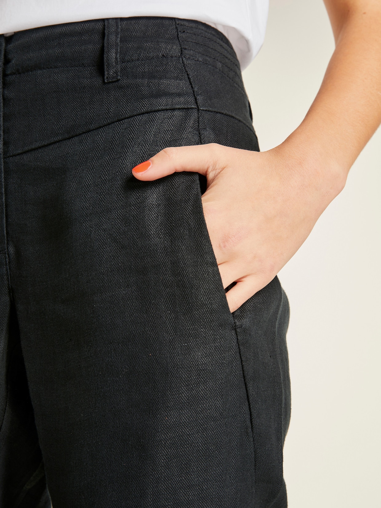 heine Linnen broek met lengtenaden - zwart