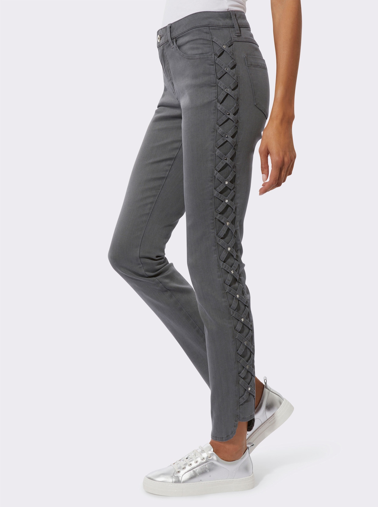 5-Pocket-Jeans mit Bändchen-Verzierung seitlich - grey-denim