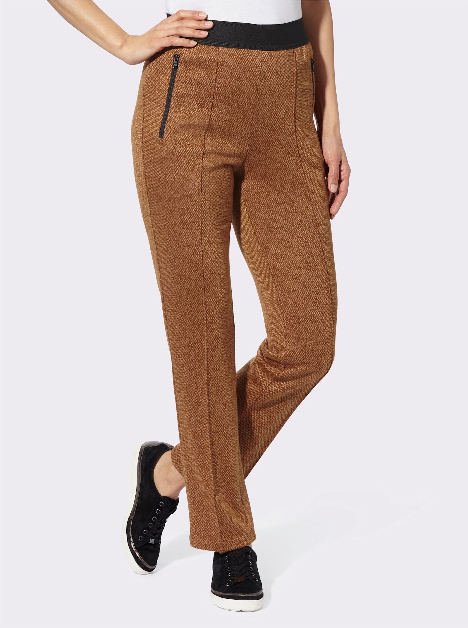 Schlupfhose in Jacquard-Qualität - cognac-camel-meliert