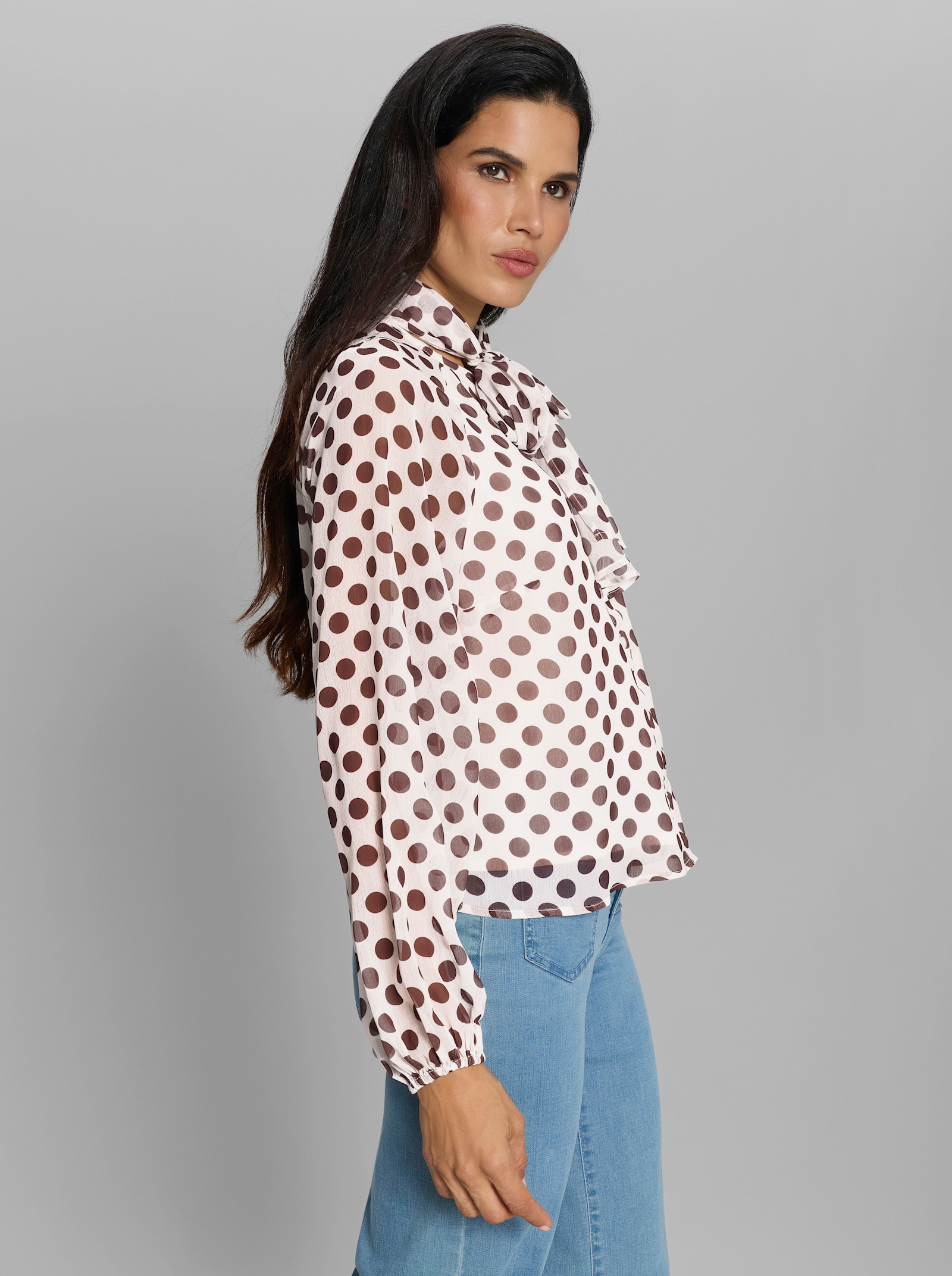 heine Schluppenbluse aus weich fließendem Chiffon - ecru-schoko-getupft