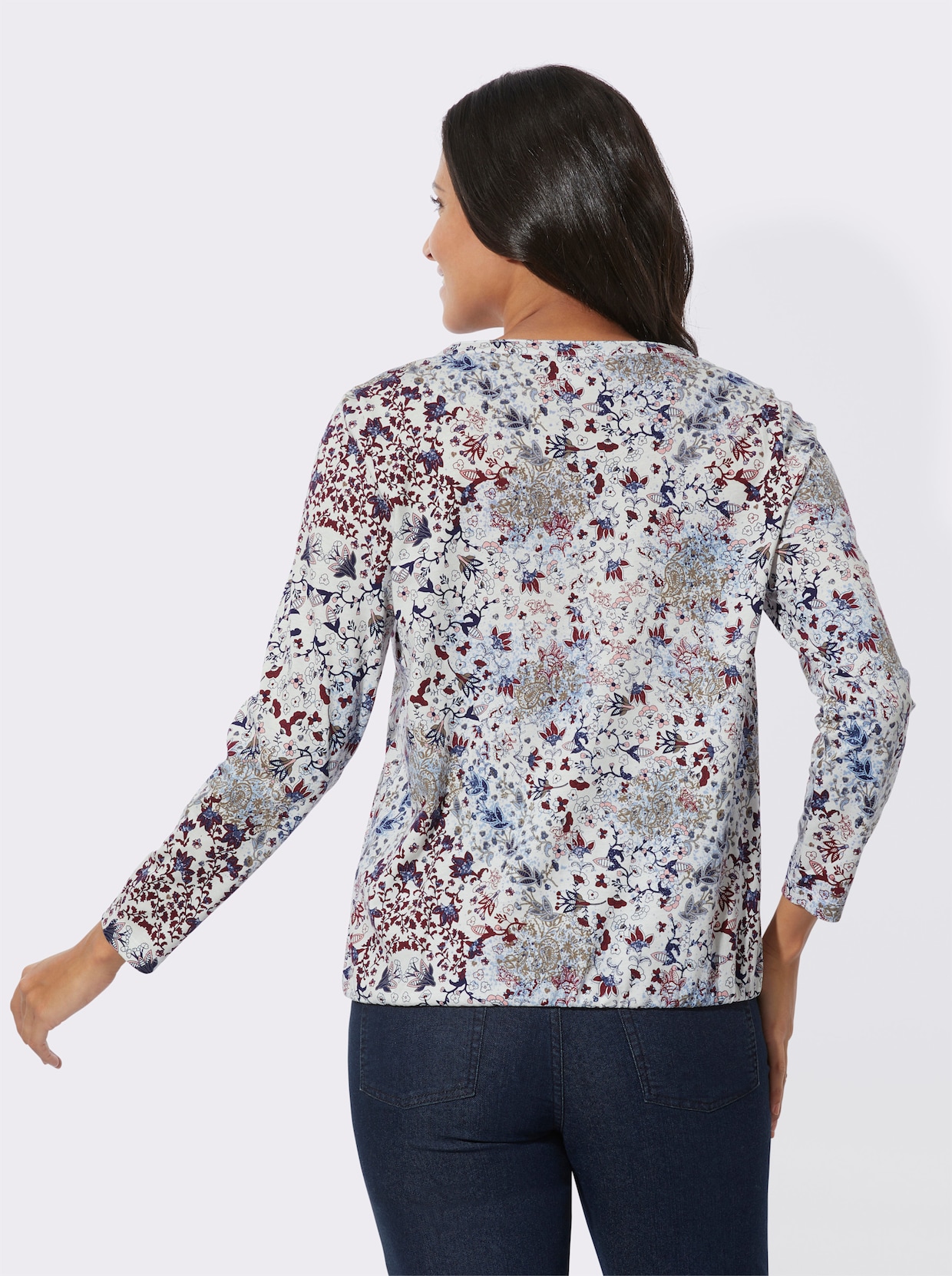 Langarmshirt - rauchblau-rosenquarz-bedruckt