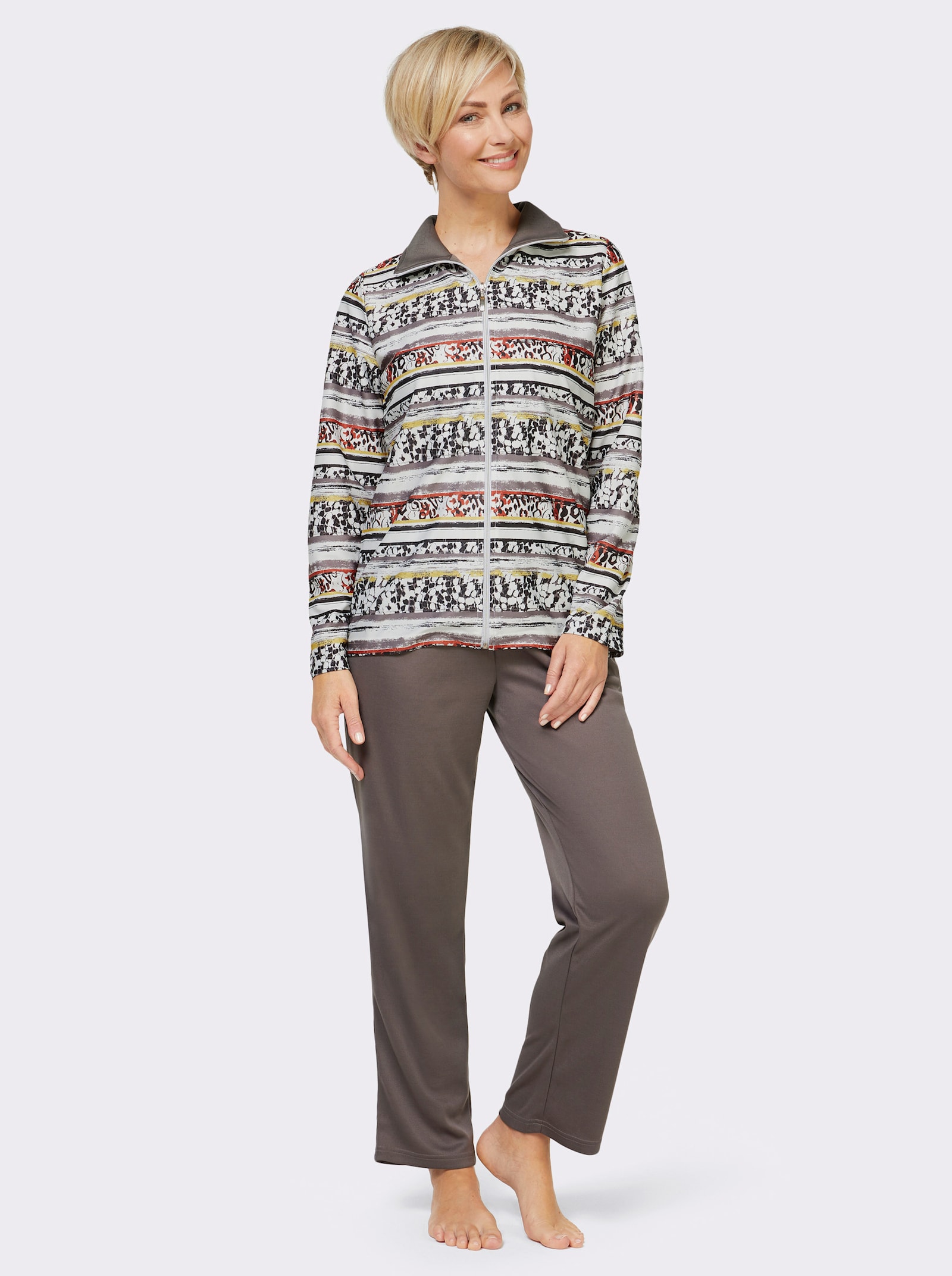 feel good Hausanzug in Interlock-Qualität - dunkeltaupe-gemustert