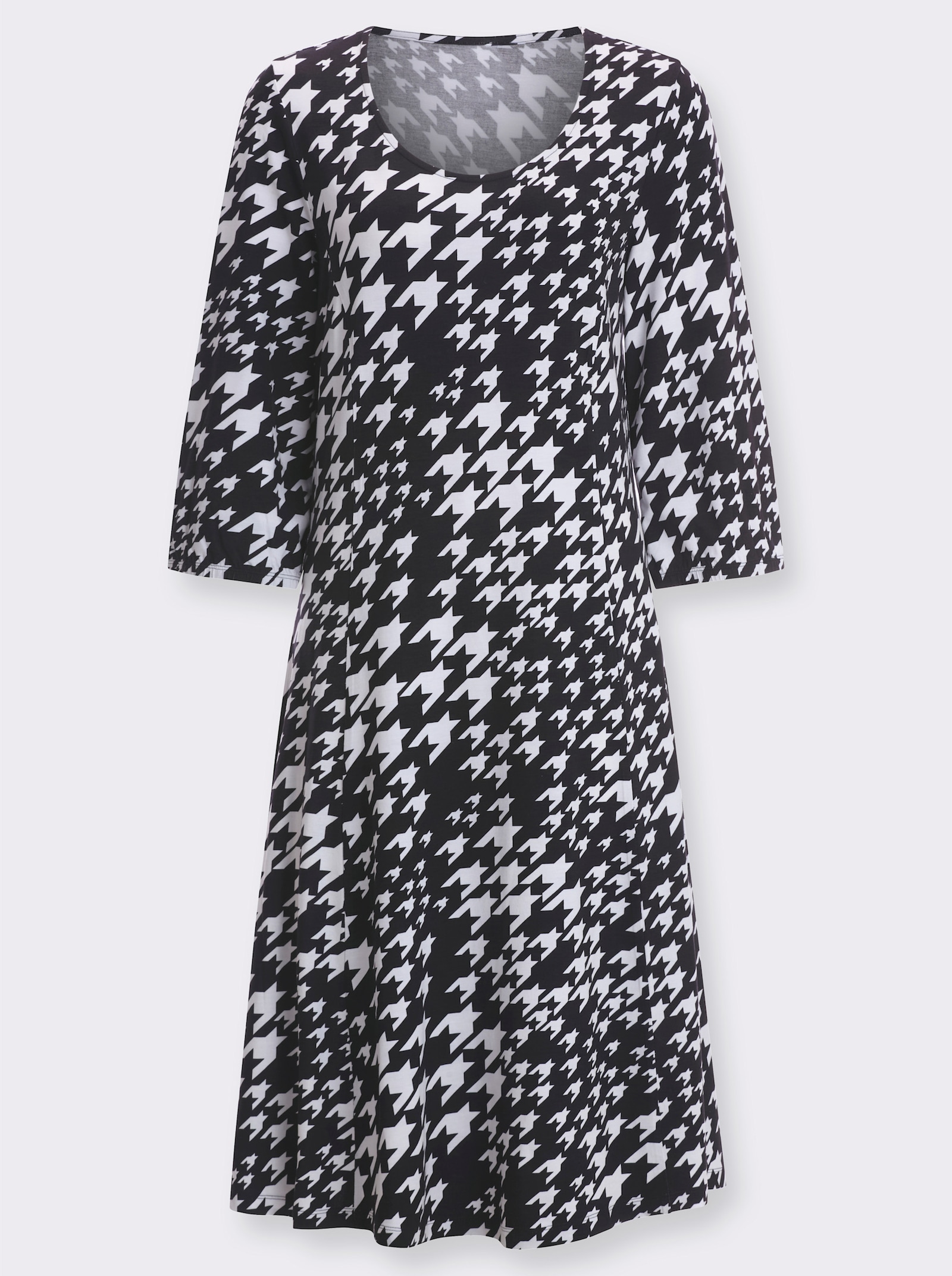 Jerseykleid im Hahnentritt-Muster - schwarz-weiss-bedruckt