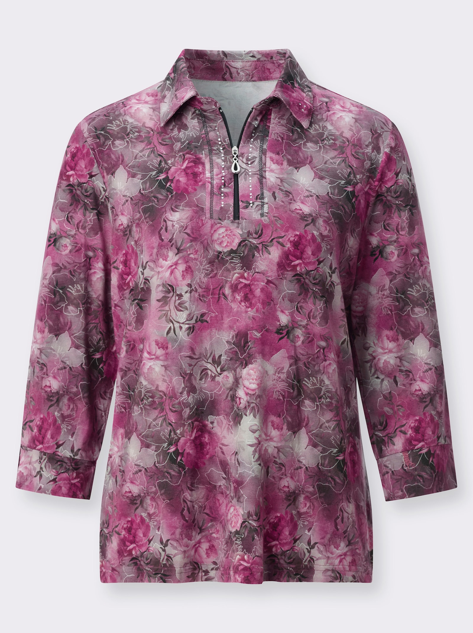 Poloshirt im Blüten-Dessin - malve-hellgrau-bedruckt