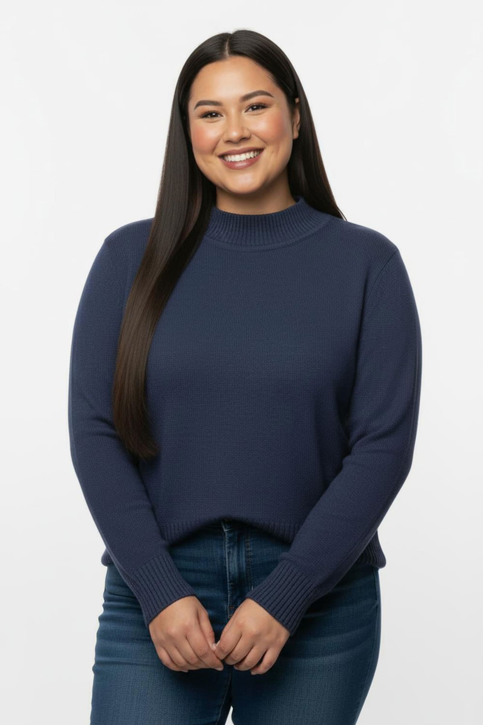 Stehkragenpullover mit Baumwolle - royalblau