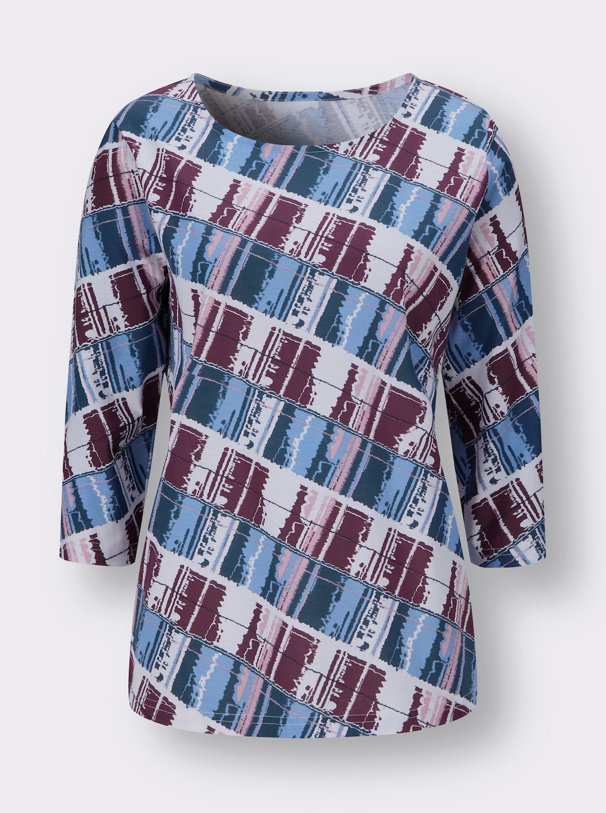 Shirt met 3/4-mouw - wit/middenblauw bedrukt