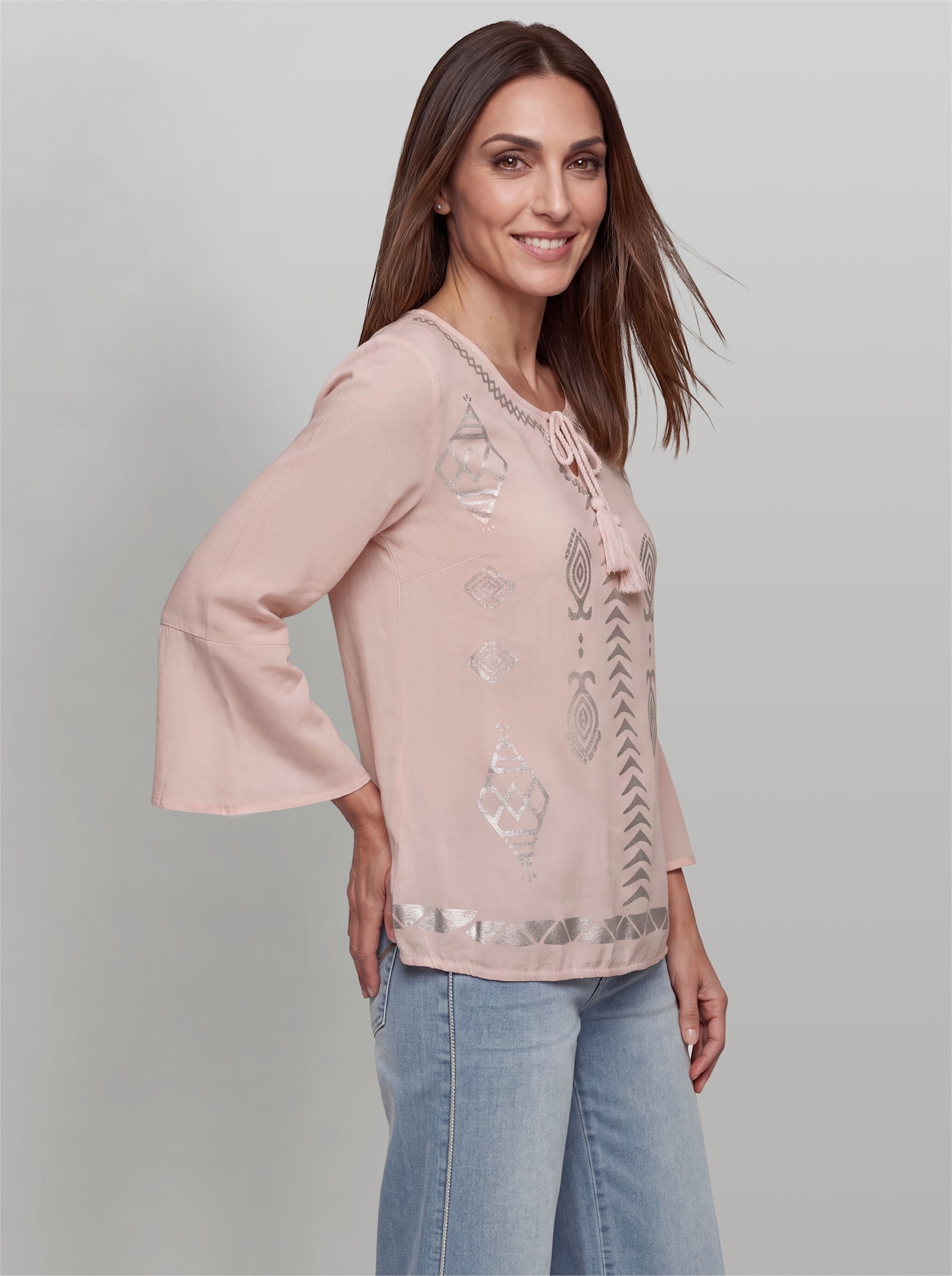 heine Baumwollbluse mit Folienprint - puder