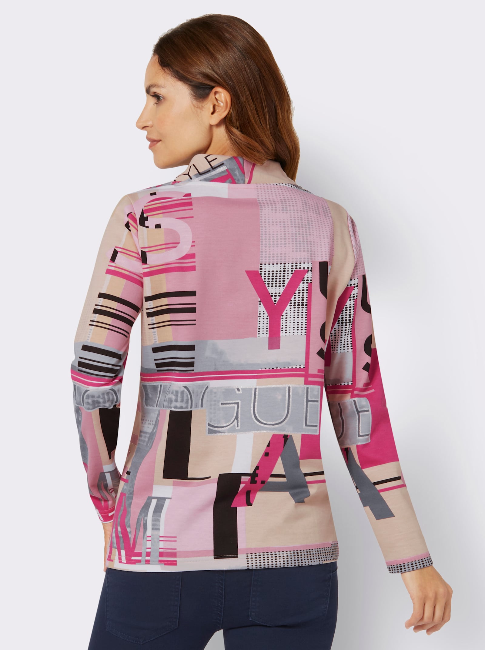 Sweatshirt met letterprint - fuchsia/ecru