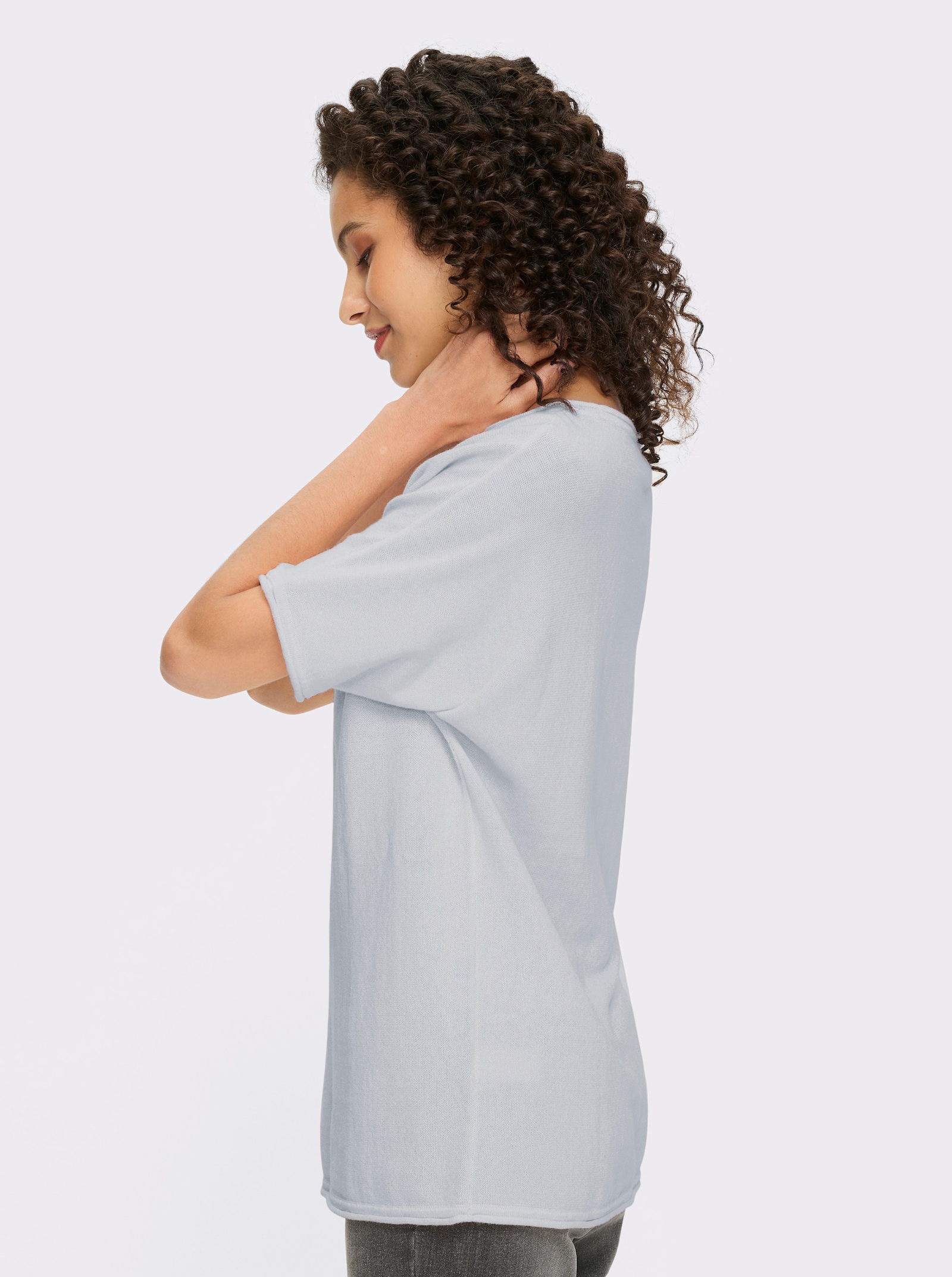 heine Kurzarmpullover mit Rollkanten - hellblau