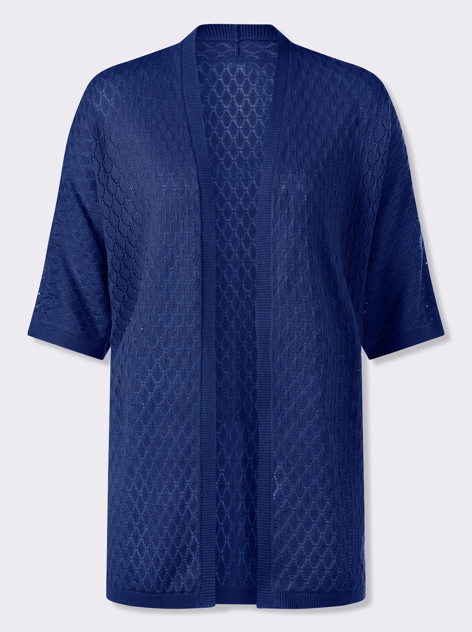 Longstrickjacke mit Ajour-Muster - royalblau