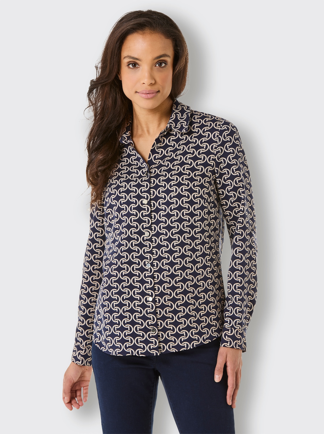 CREATION L PREMIUM Hemdbluse - marine-camel-bedruckt