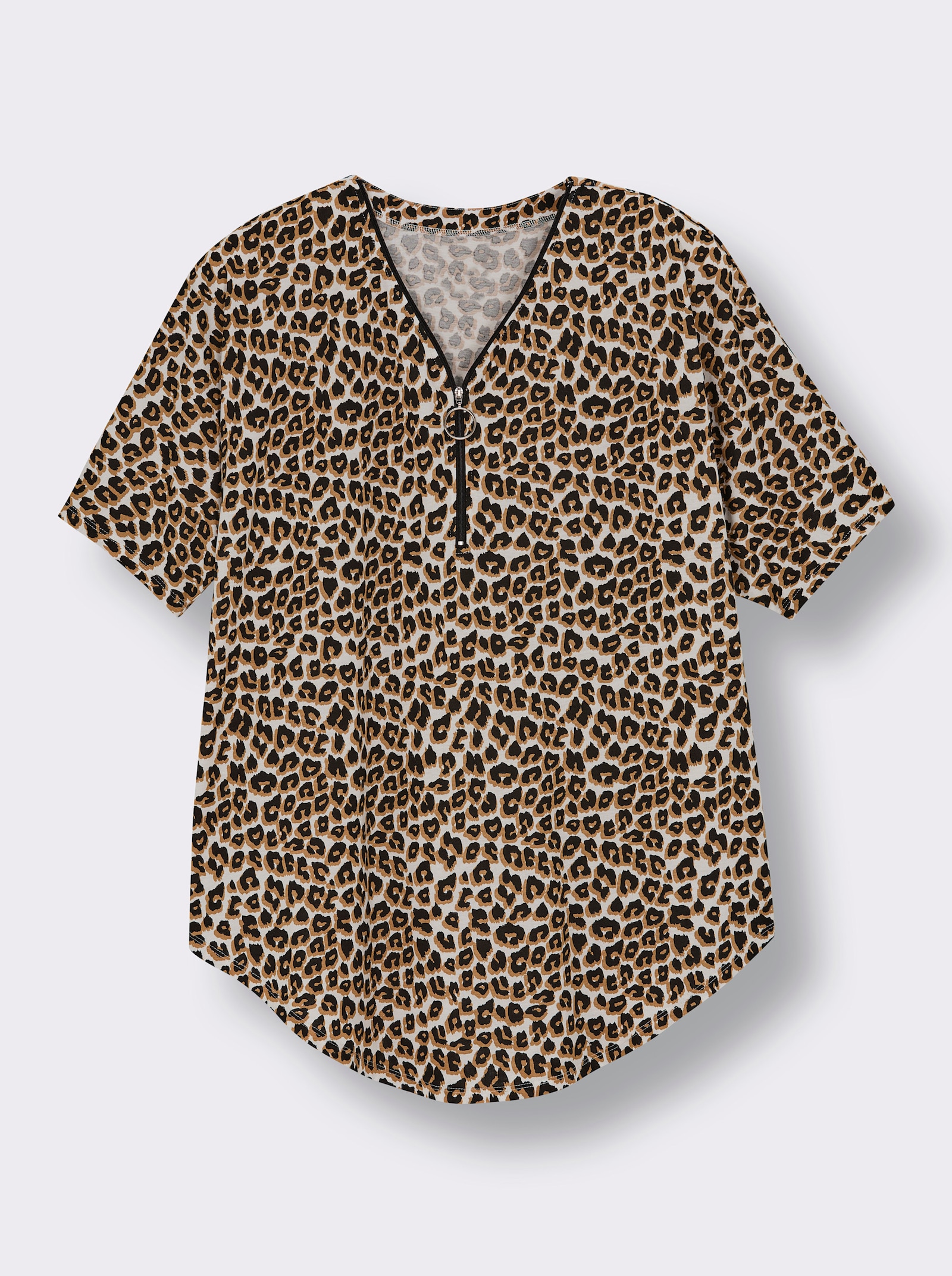 Sommerkleid mit Reißverschluss, bedruckt - schwarz-camel-bedruckt