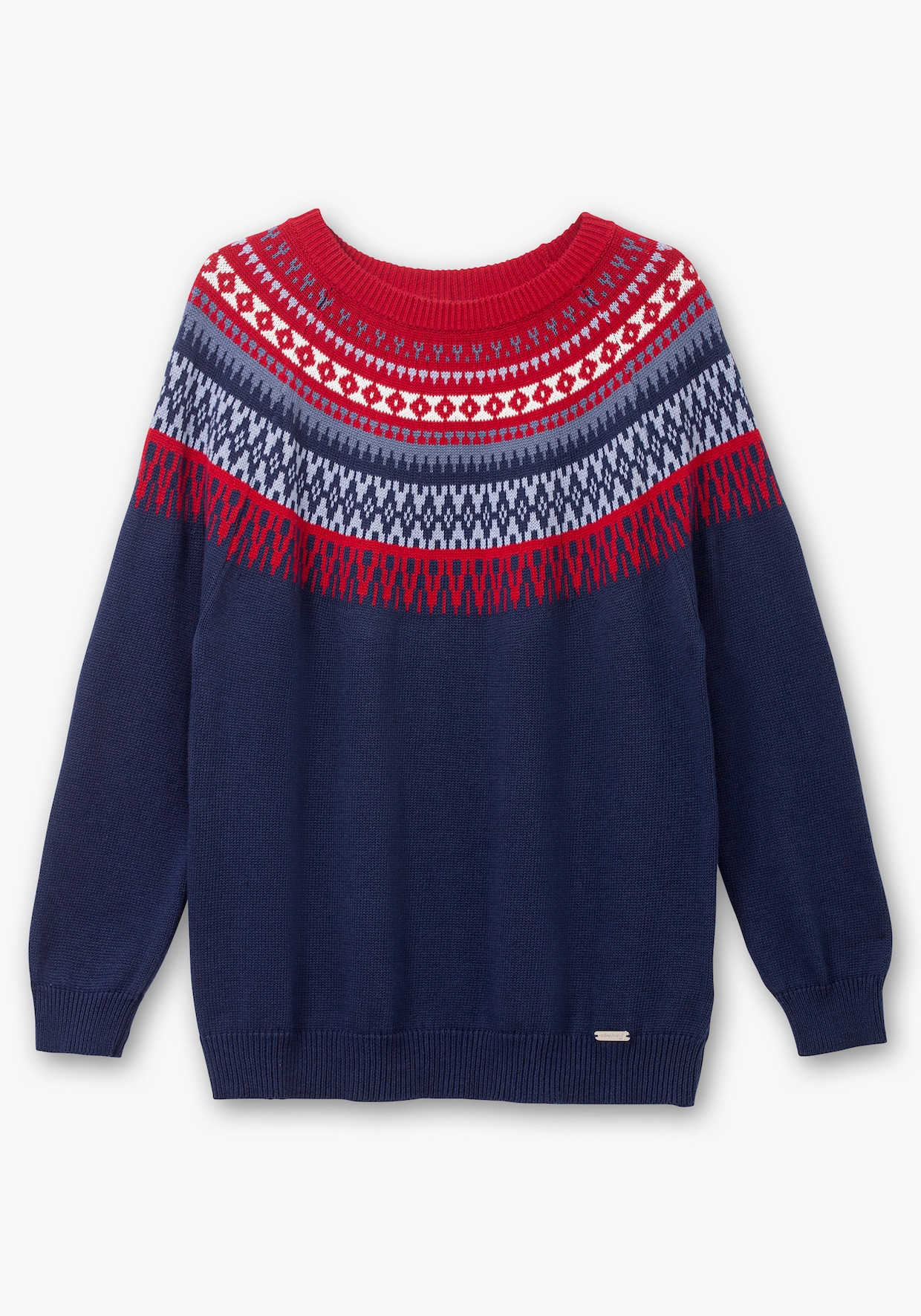 Norwegerpullover aus reiner Baumwolle - nachtblau-kirsche-gemustert