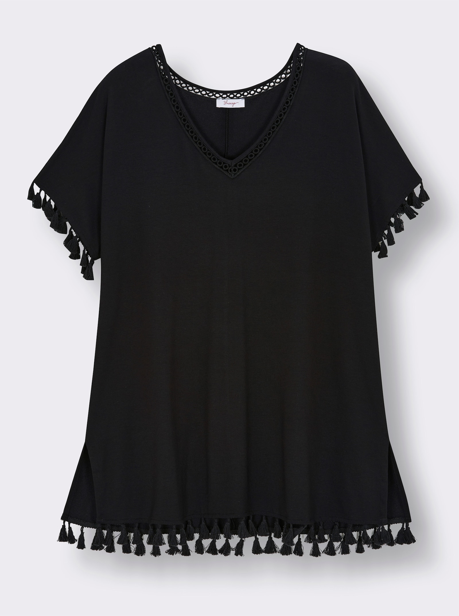 sheego Longshirt mit Quasten - schwarz