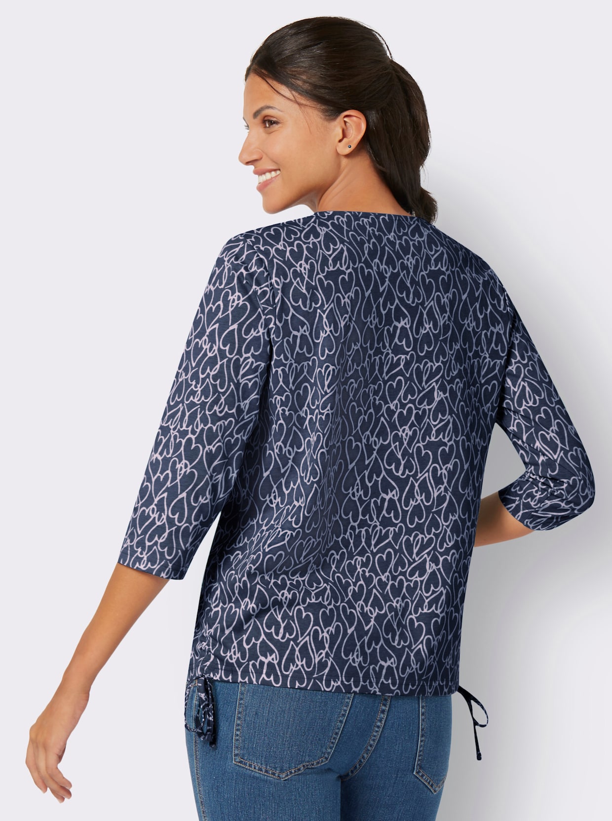 Shirt met 3/4-mouw - marine/ecru geprint