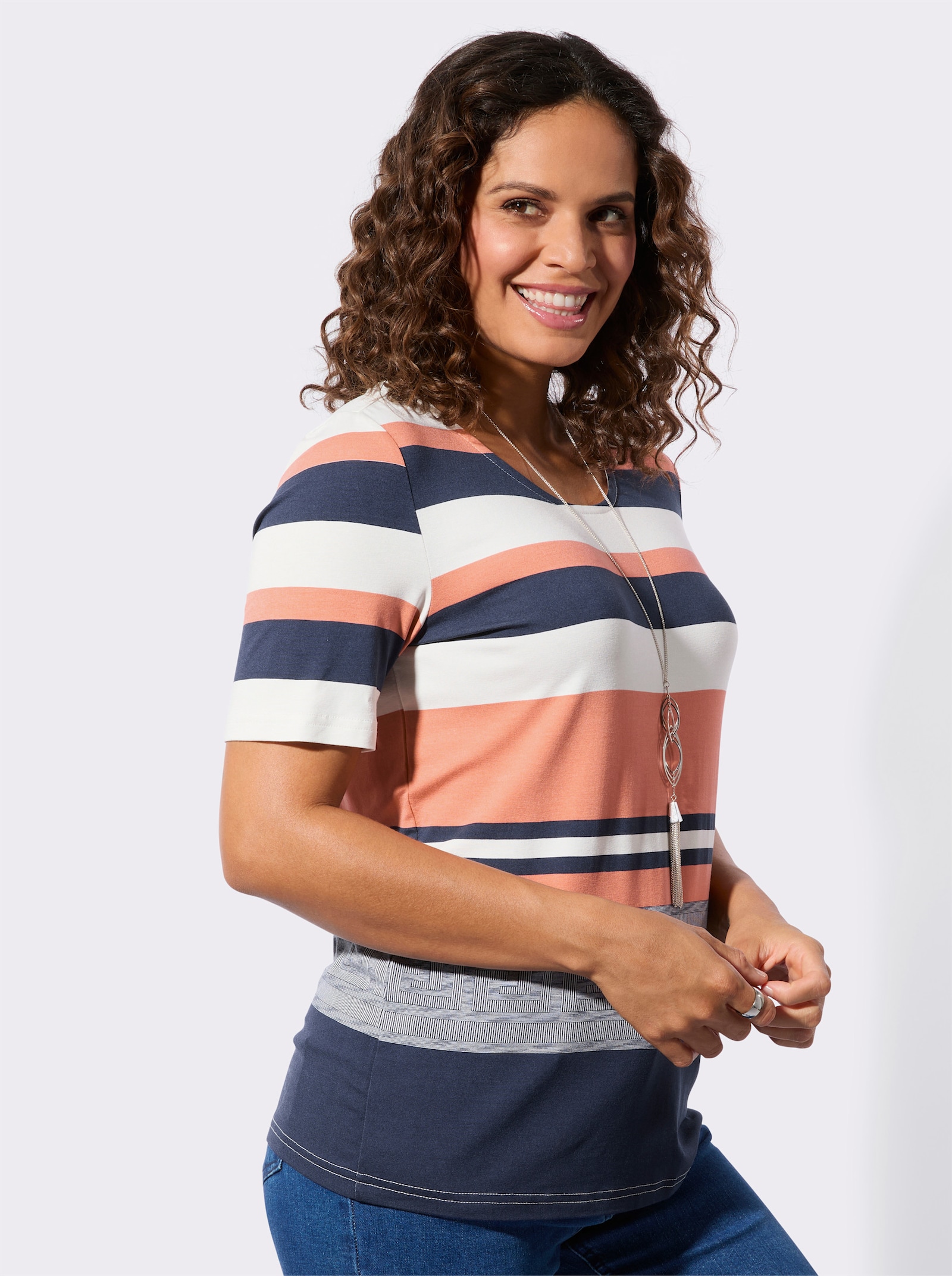 Kurzarmshirt mit hochwertiger Viskose - papaya-marine-bedruckt