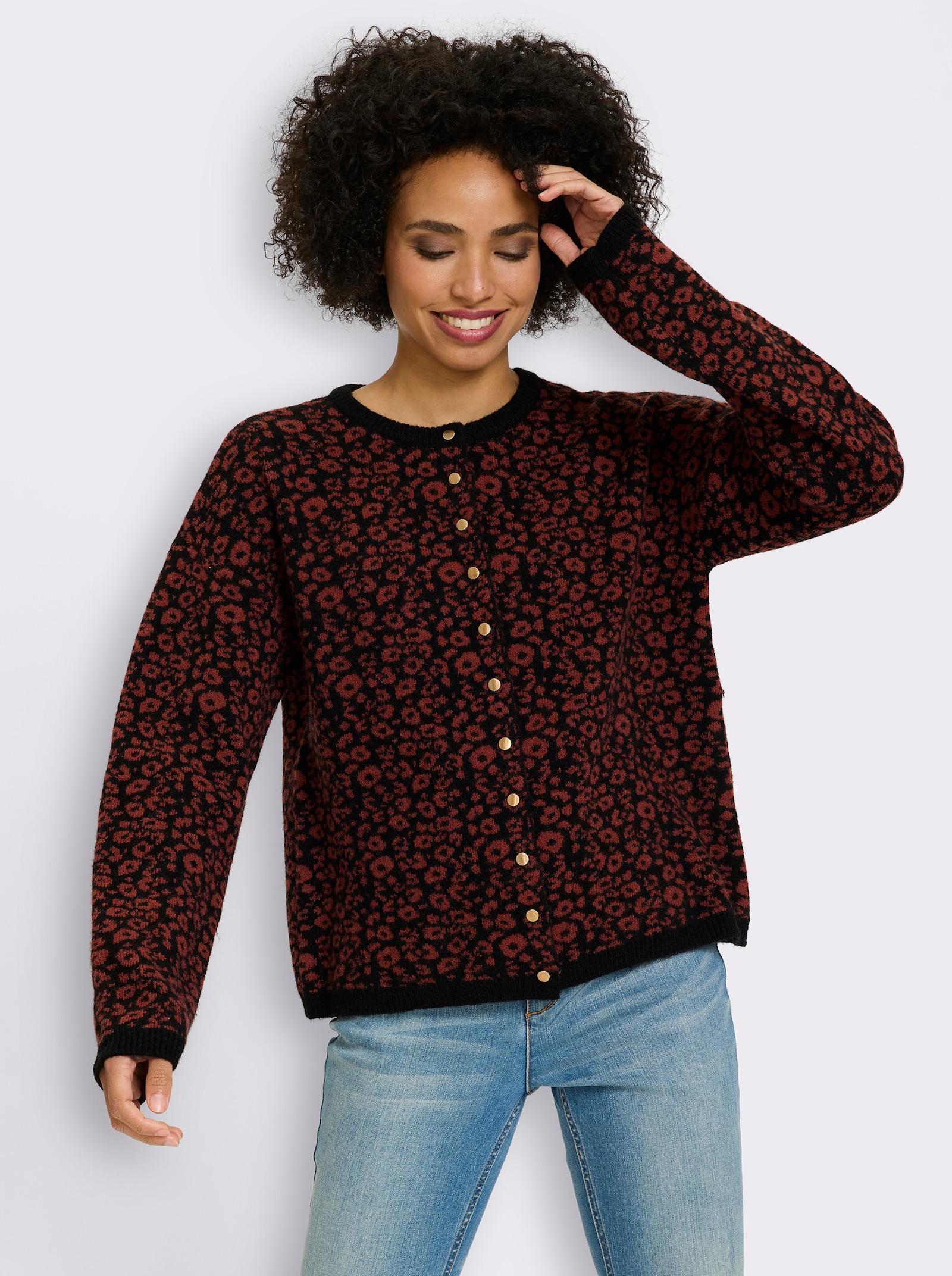 heine Vest van jacquard met luipaardpatroon - zwart/roodbruin gedessineerd