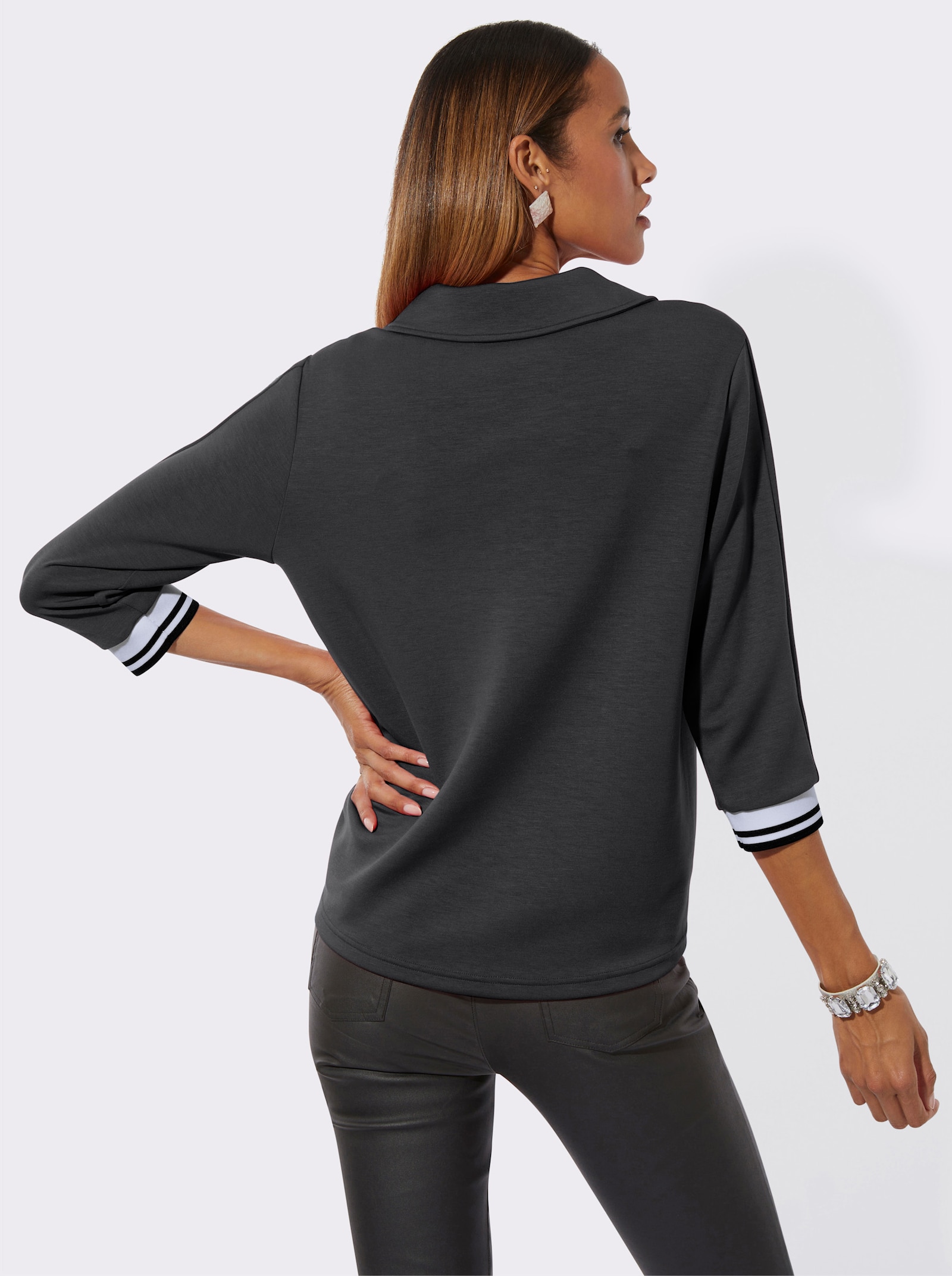 Langarm-Poloshirt mit Modal (TENCEL) - schwarz