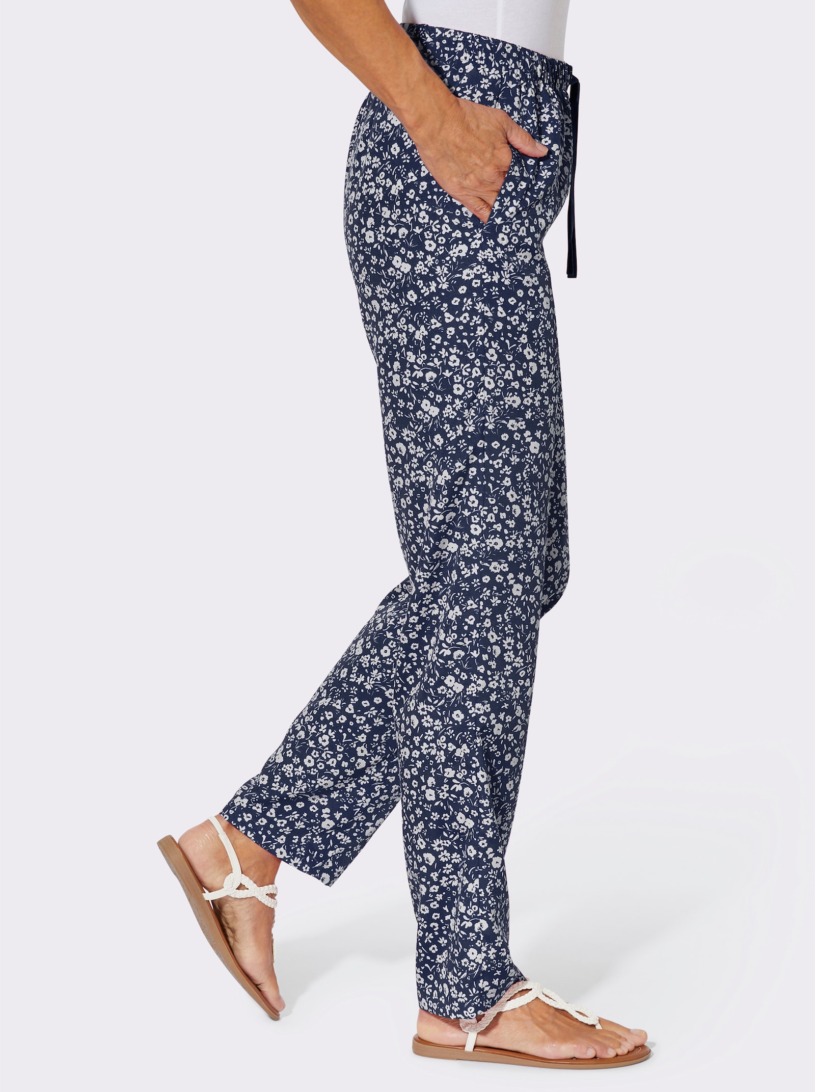 Schlupfhose in pflegeleichter Qualität - marine-weiß-bedruckt