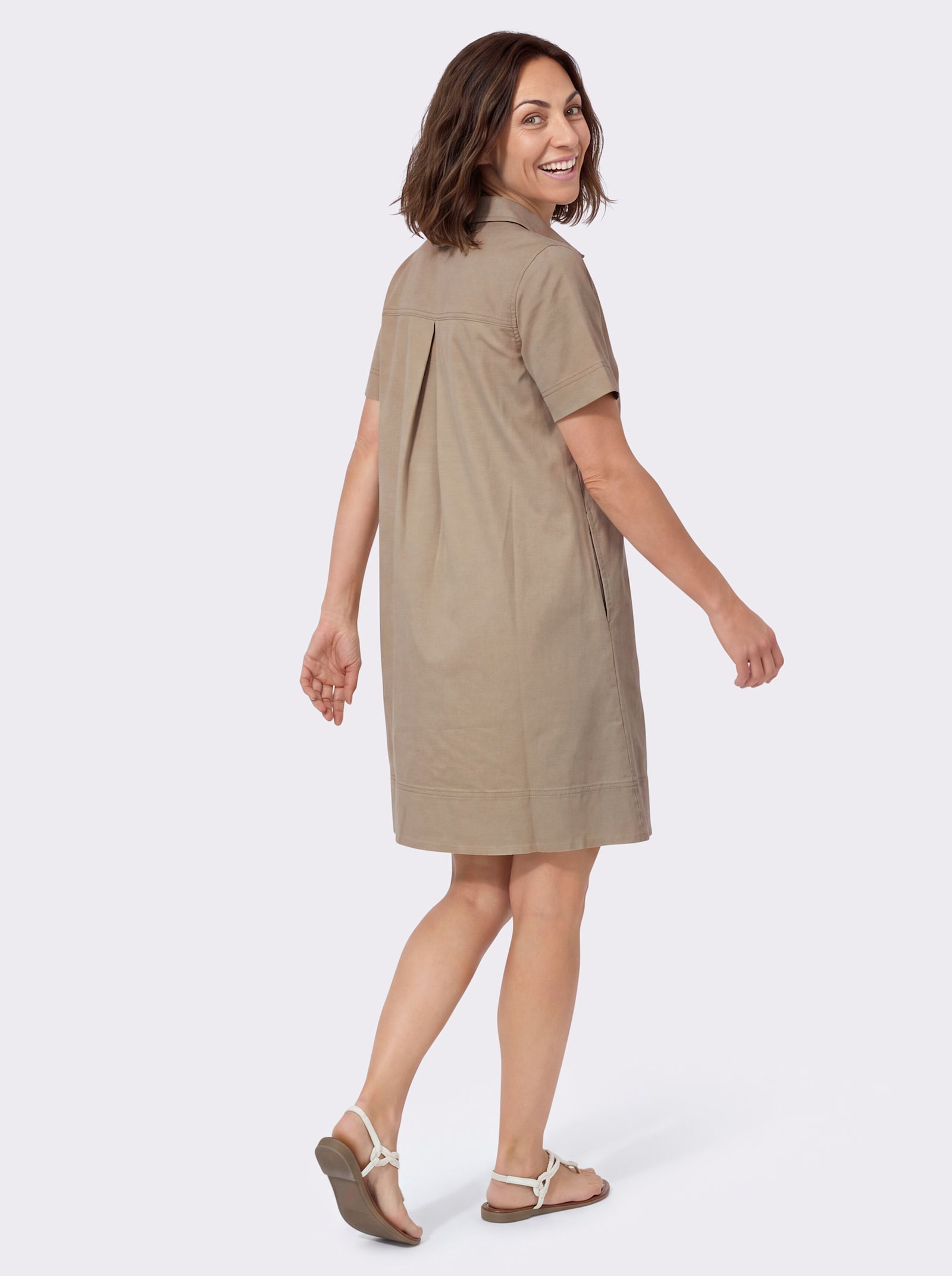 Jeanskleid in figurfreundlicher A-Linie - beige